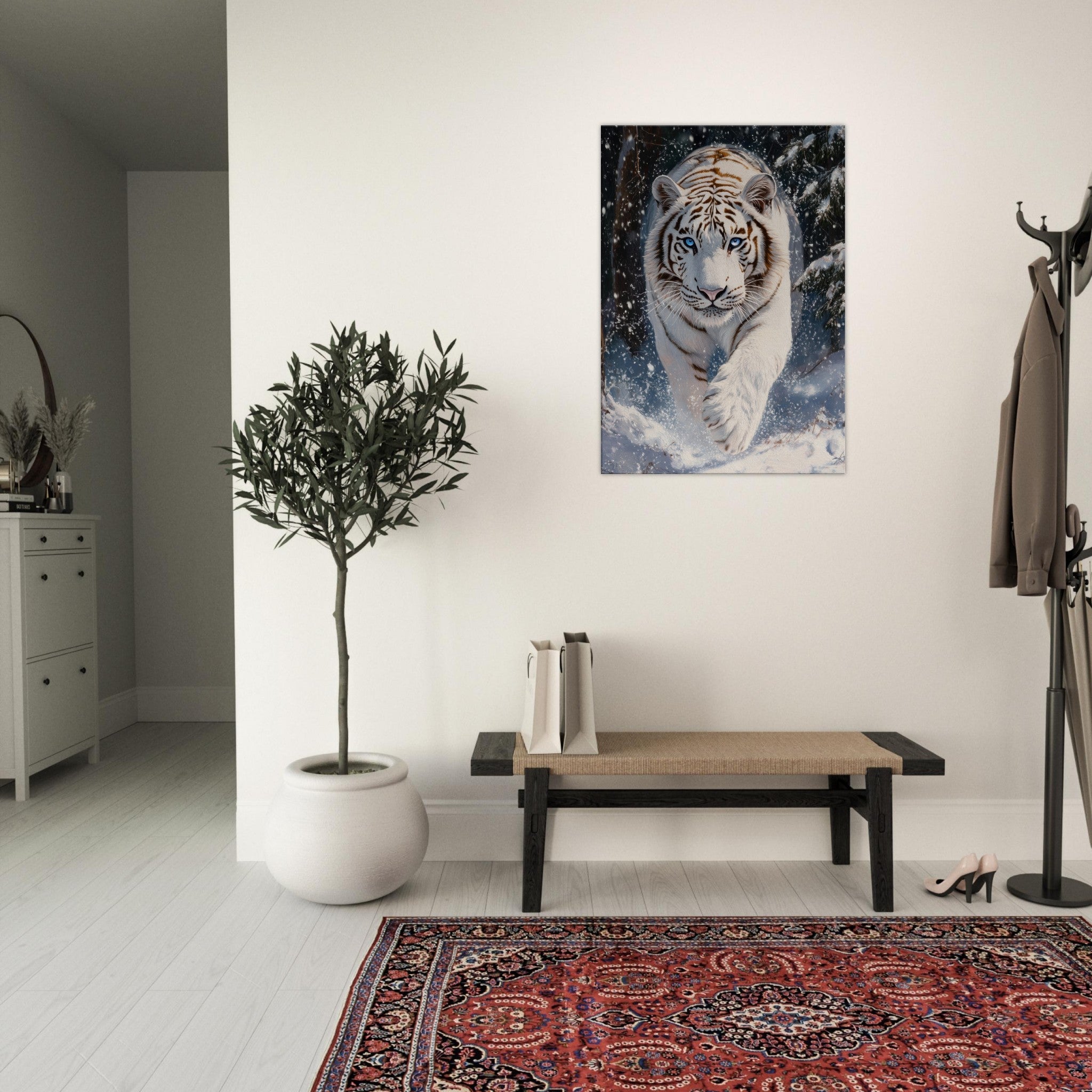 Canvas Portrait - Majestic White Tiger in a Snowy Forest A powerful 3 - Shop Ai Art WebShop - Digital Art online Store