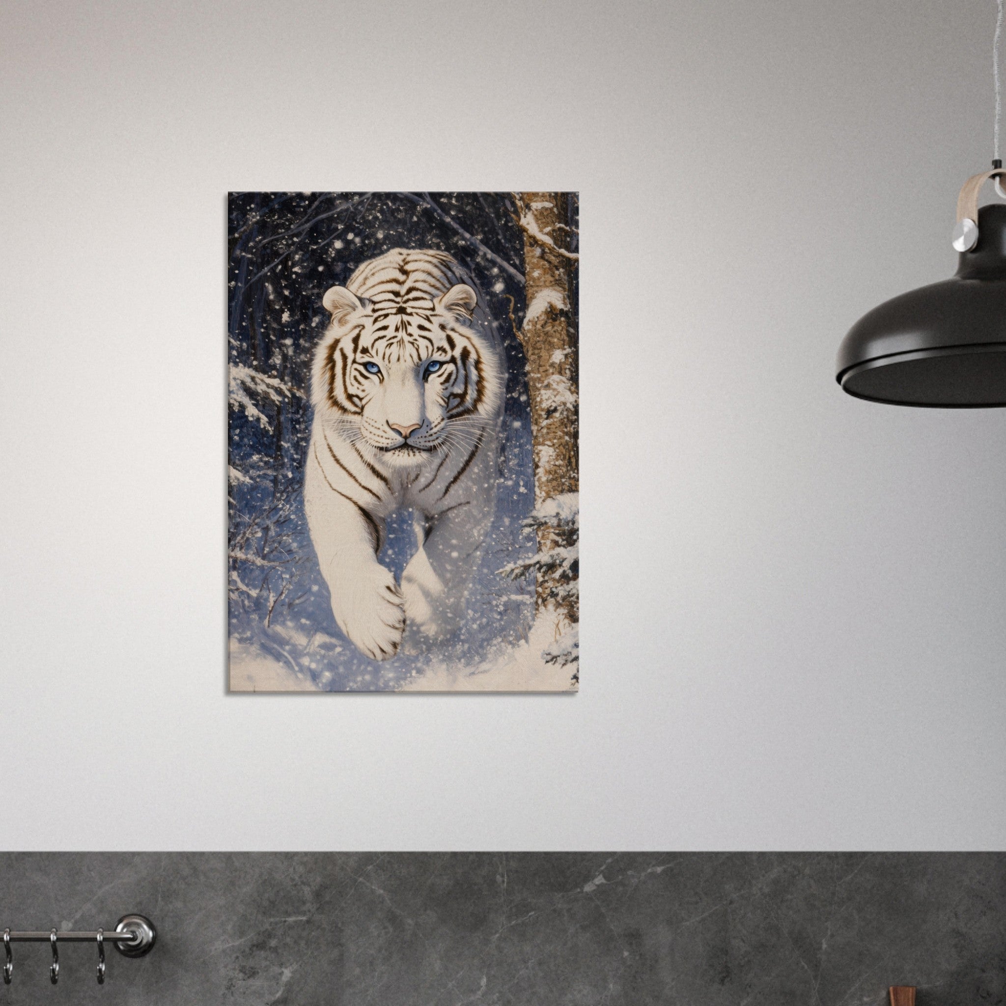 Canvas Portrait - Majestic White Tiger in a Snowy Forest A powerful - Shop Ai Art WebShop - Digital Art online Store