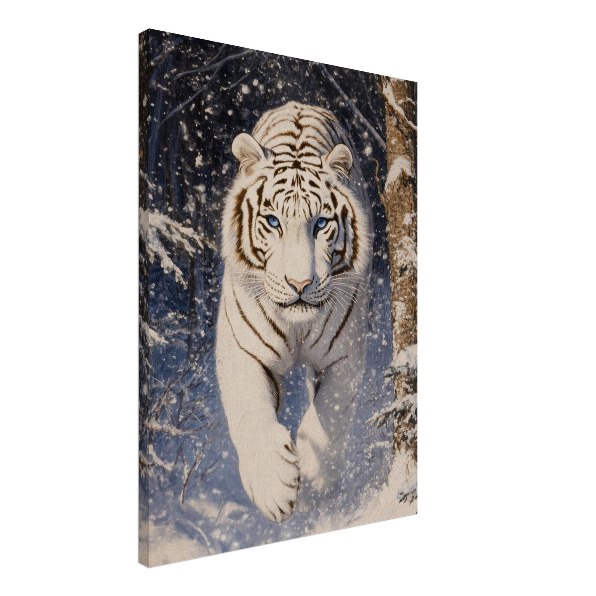 Canvas Portrait - Majestic White Tiger in a Snowy Forest A powerful - Shop Ai Art WebShop - Digital Art online Store