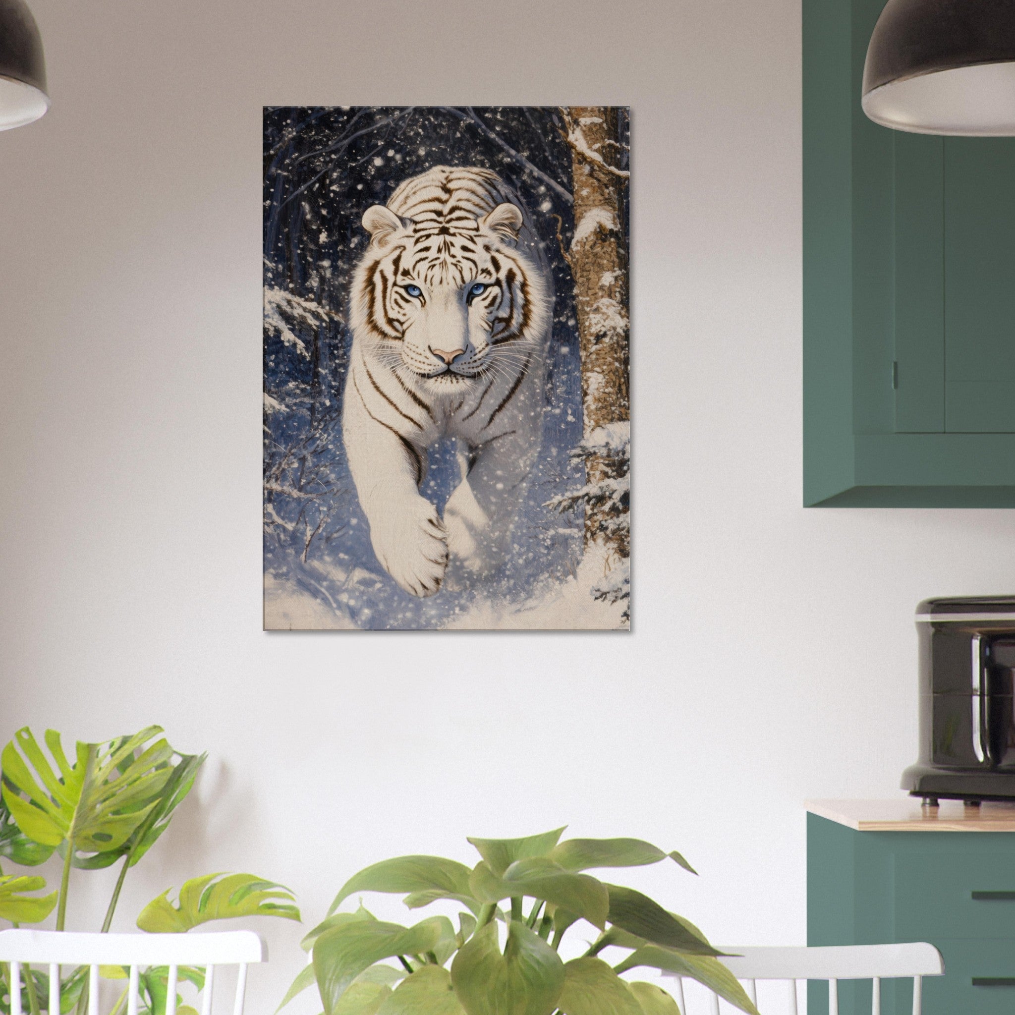 Canvas Portrait - Majestic White Tiger in a Snowy Forest A powerful - Shop Ai Art WebShop - Digital Art online Store