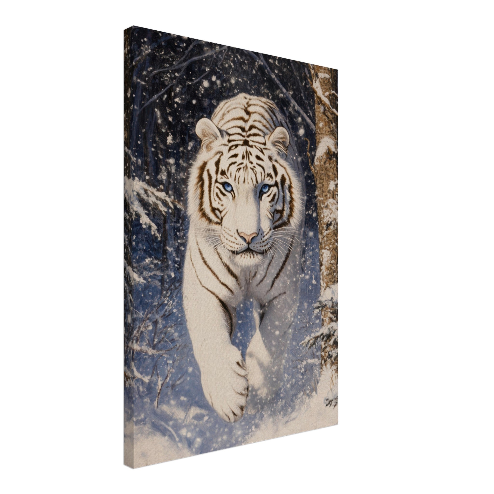Canvas Portrait - Majestic White Tiger in a Snowy Forest A powerful - Shop Ai Art WebShop - Digital Art online Store