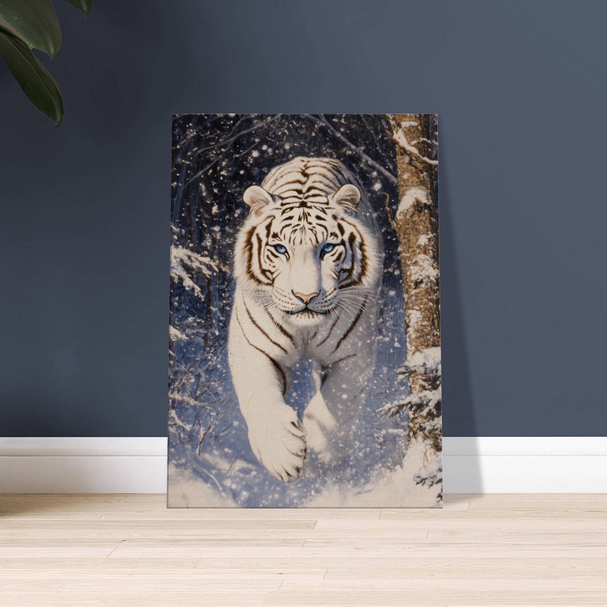 Canvas Portrait - Majestic White Tiger in a Snowy Forest A powerful - Shop Ai Art WebShop - Digital Art online Store