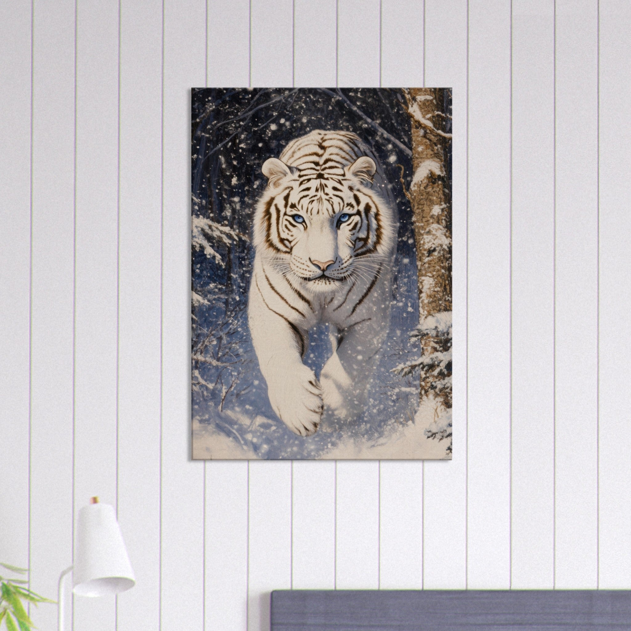 Canvas Portrait - Majestic White Tiger in a Snowy Forest A powerful - Shop Ai Art WebShop - Digital Art online Store