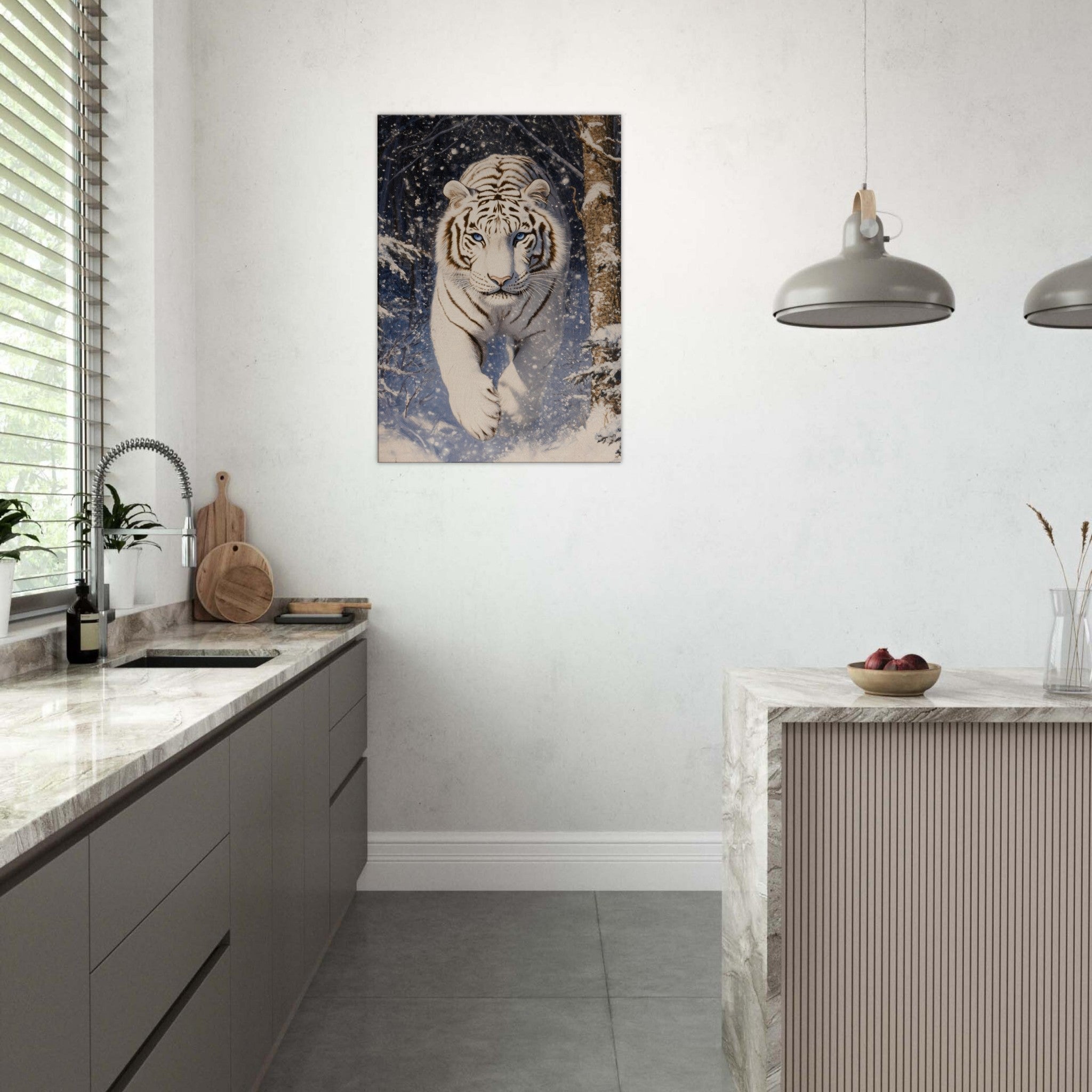Canvas Portrait - Majestic White Tiger in a Snowy Forest A powerful - Shop Ai Art WebShop - Digital Art online Store