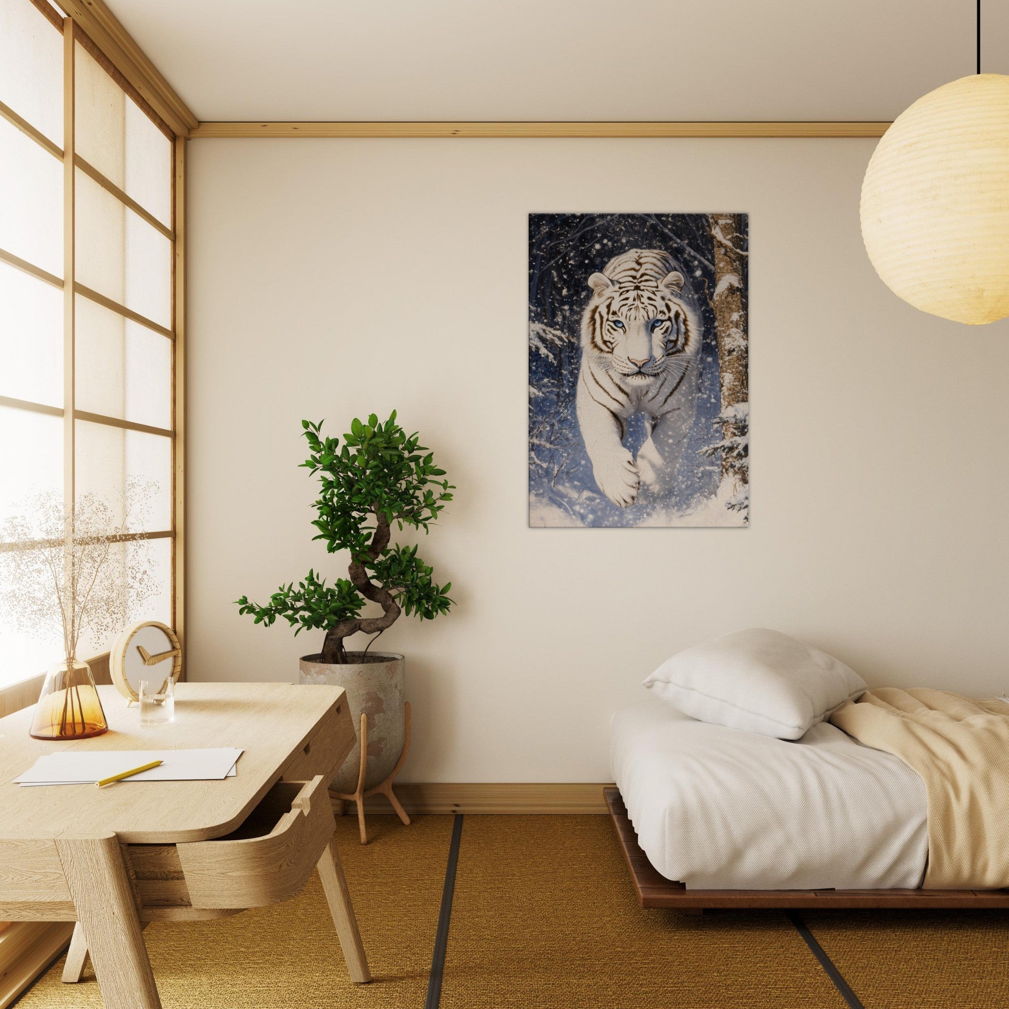 Canvas Portrait - Majestic White Tiger in a Snowy Forest A powerful - Shop Ai Art WebShop - Digital Art online Store
