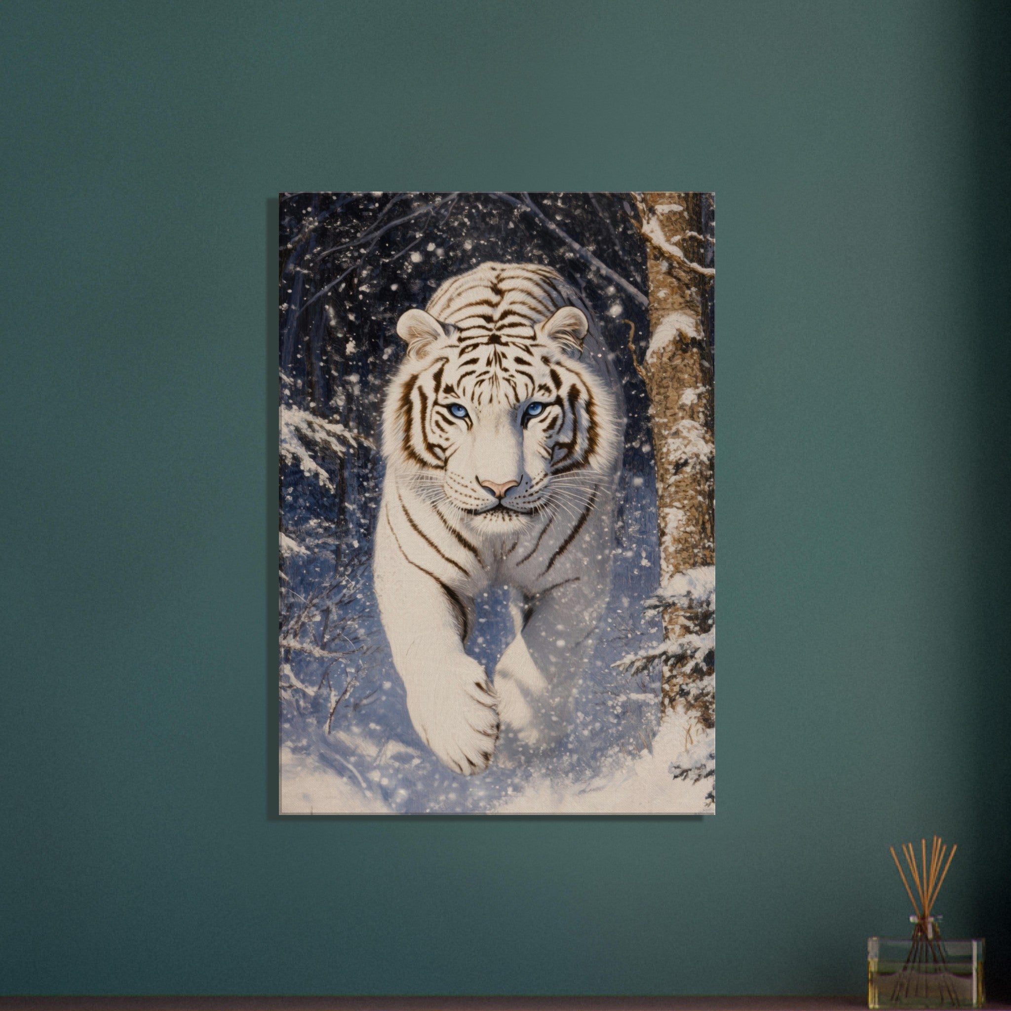 Canvas Portrait - Majestic White Tiger in a Snowy Forest A powerful - Shop Ai Art WebShop - Digital Art online Store