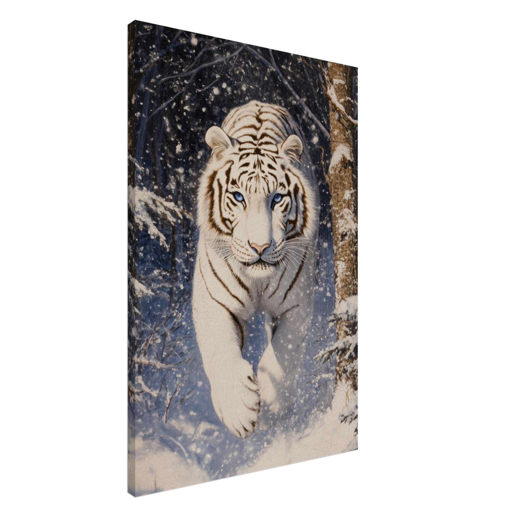 Canvas Portrait - Majestic White Tiger in a Snowy Forest A powerful - Shop Ai Art WebShop - Digital Art online Store