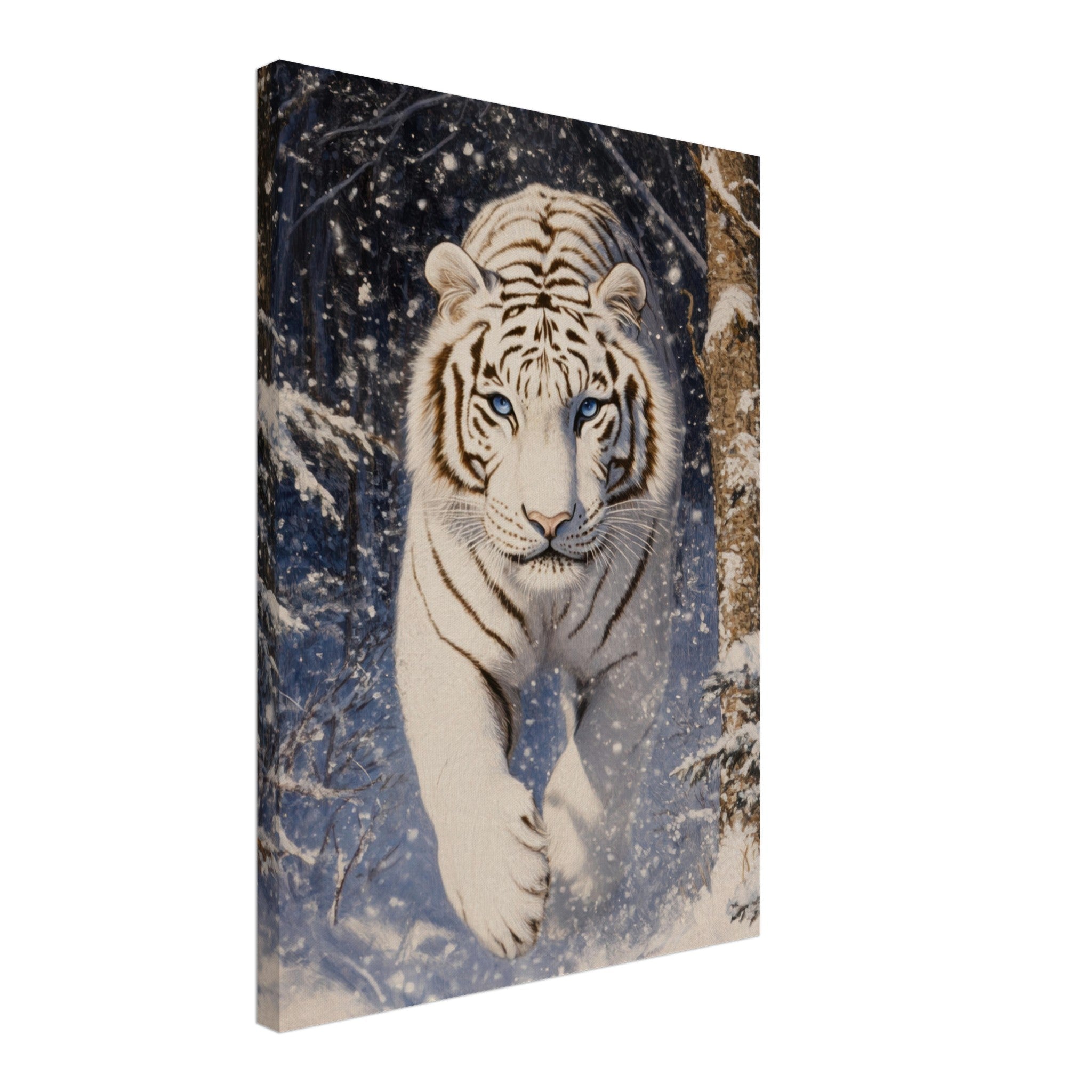 Canvas Portrait - Majestic White Tiger in a Snowy Forest A powerful - Shop Ai Art WebShop - Digital Art online Store