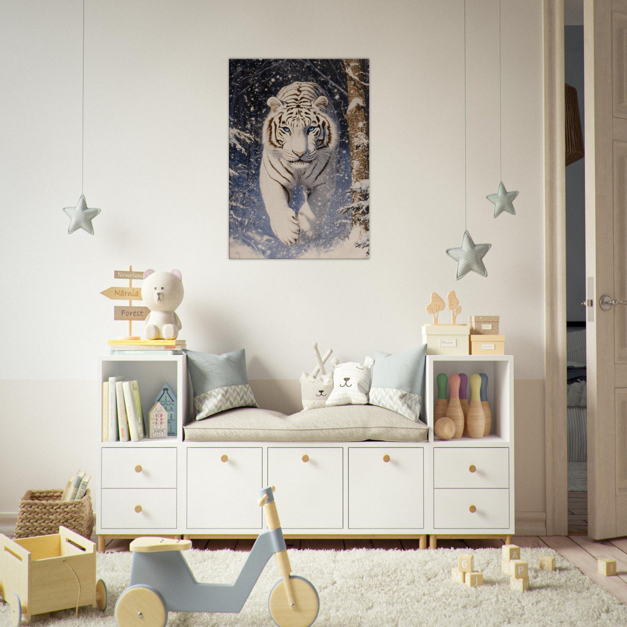 Canvas Portrait - Majestic White Tiger in a Snowy Forest A powerful - Shop Ai Art WebShop - Digital Art online Store