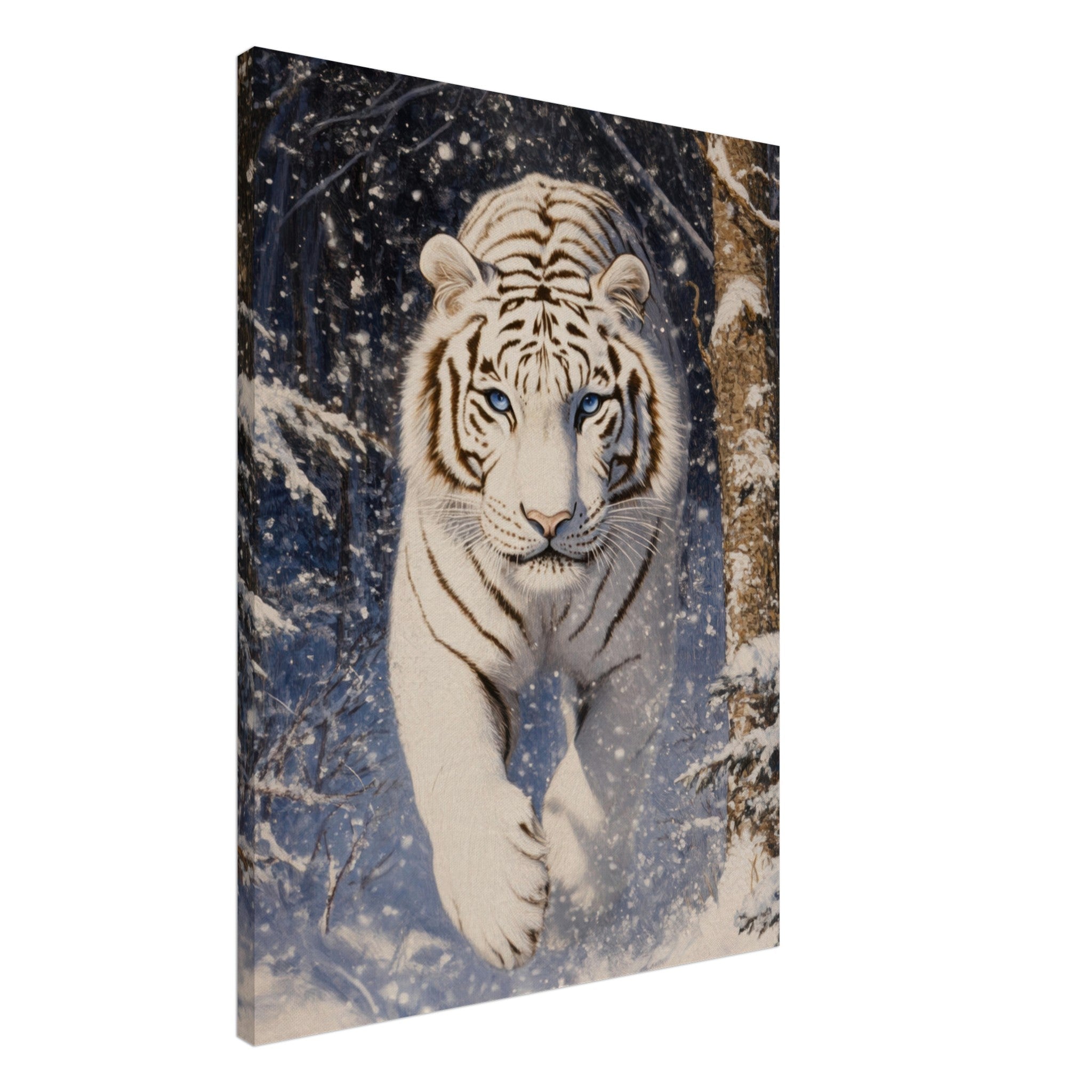 Canvas Portrait - Majestic White Tiger in a Snowy Forest A powerful - Shop Ai Art WebShop - Digital Art online Store
