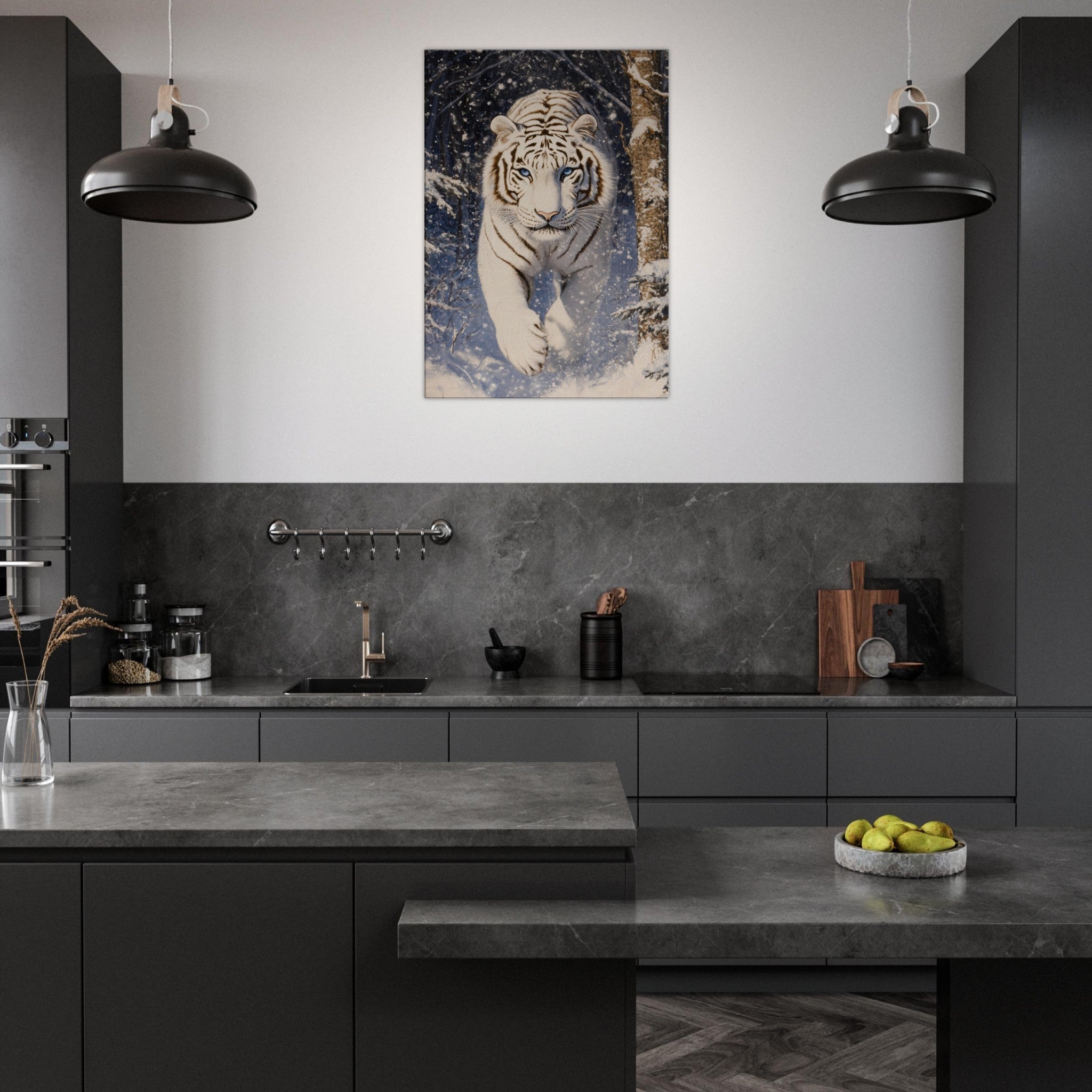 Canvas Portrait - Majestic White Tiger in a Snowy Forest A powerful - Shop Ai Art WebShop - Digital Art online Store