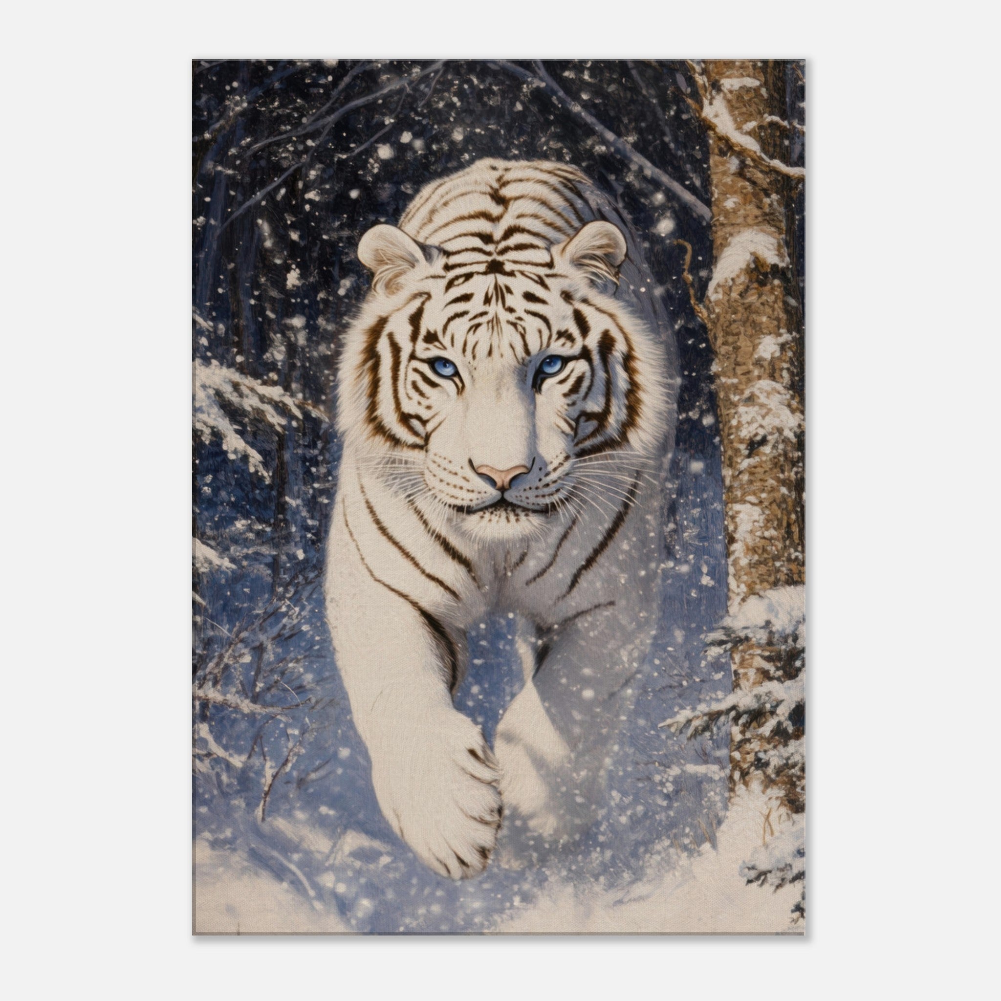 Canvas Portrait - Majestic White Tiger in a Snowy Forest A powerful - Shop Ai Art WebShop - Digital Art online Store