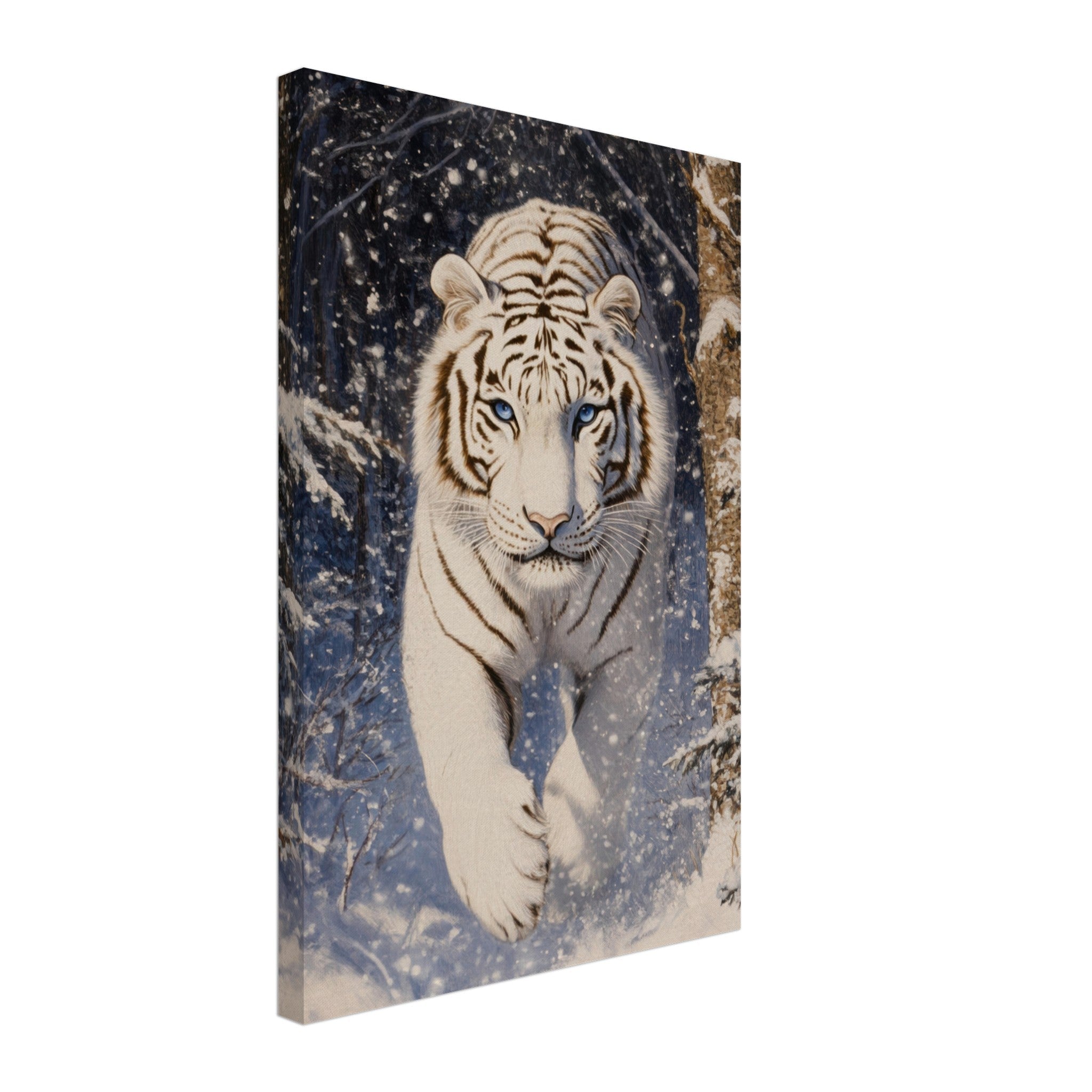 Canvas Portrait - Majestic White Tiger in a Snowy Forest A powerful - Shop Ai Art WebShop - Digital Art online Store