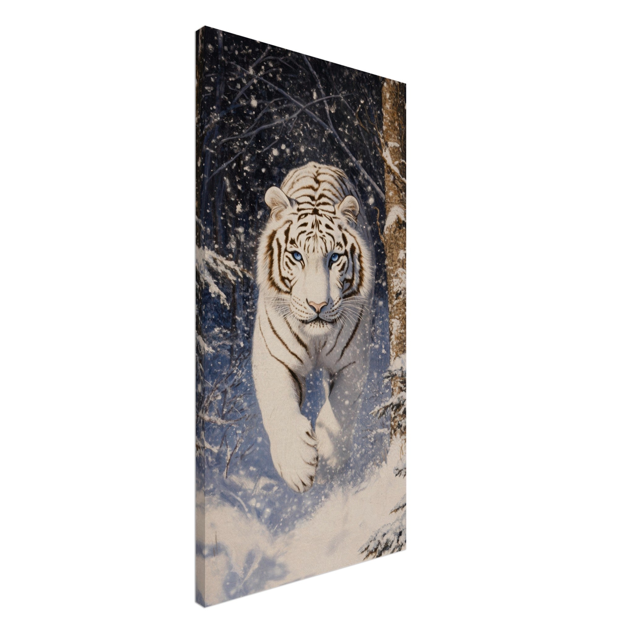 Canvas Portrait - Majestic White Tiger in a Snowy Forest A powerful - Shop Ai Art WebShop - Digital Art online Store