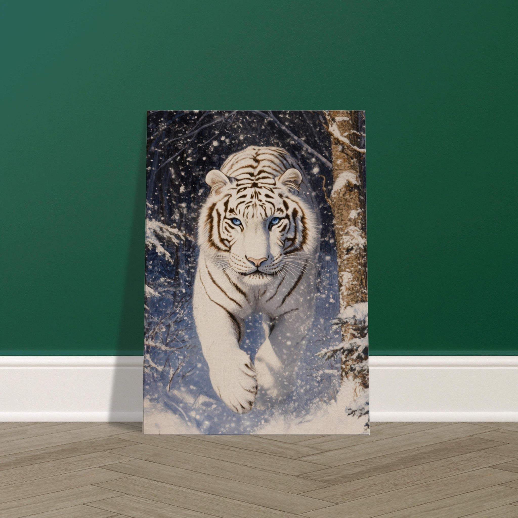 Canvas Portrait - Majestic White Tiger in a Snowy Forest A powerful - Shop Ai Art WebShop - Digital Art online Store