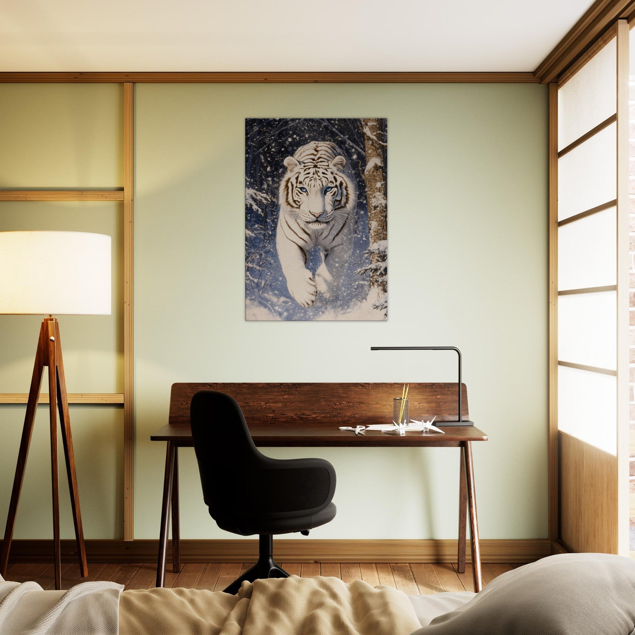Canvas Portrait - Majestic White Tiger in a Snowy Forest A powerful - Shop Ai Art WebShop - Digital Art online Store