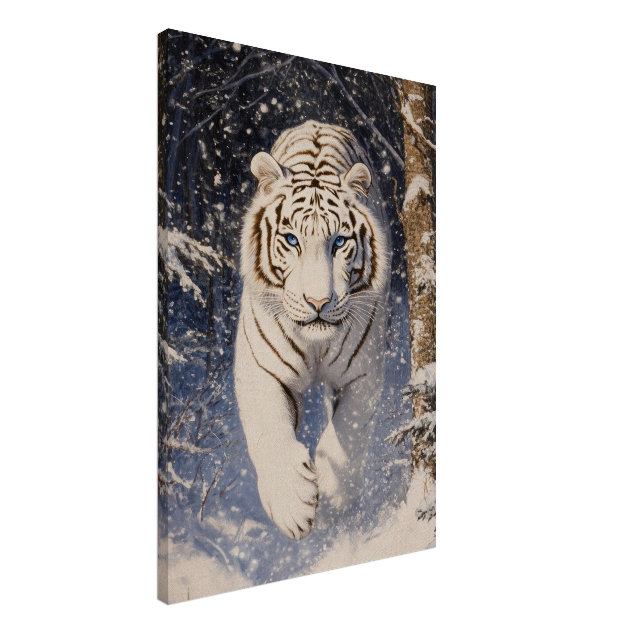 Canvas Portrait - Majestic White Tiger in a Snowy Forest A powerful - Shop Ai Art WebShop - Digital Art online Store
