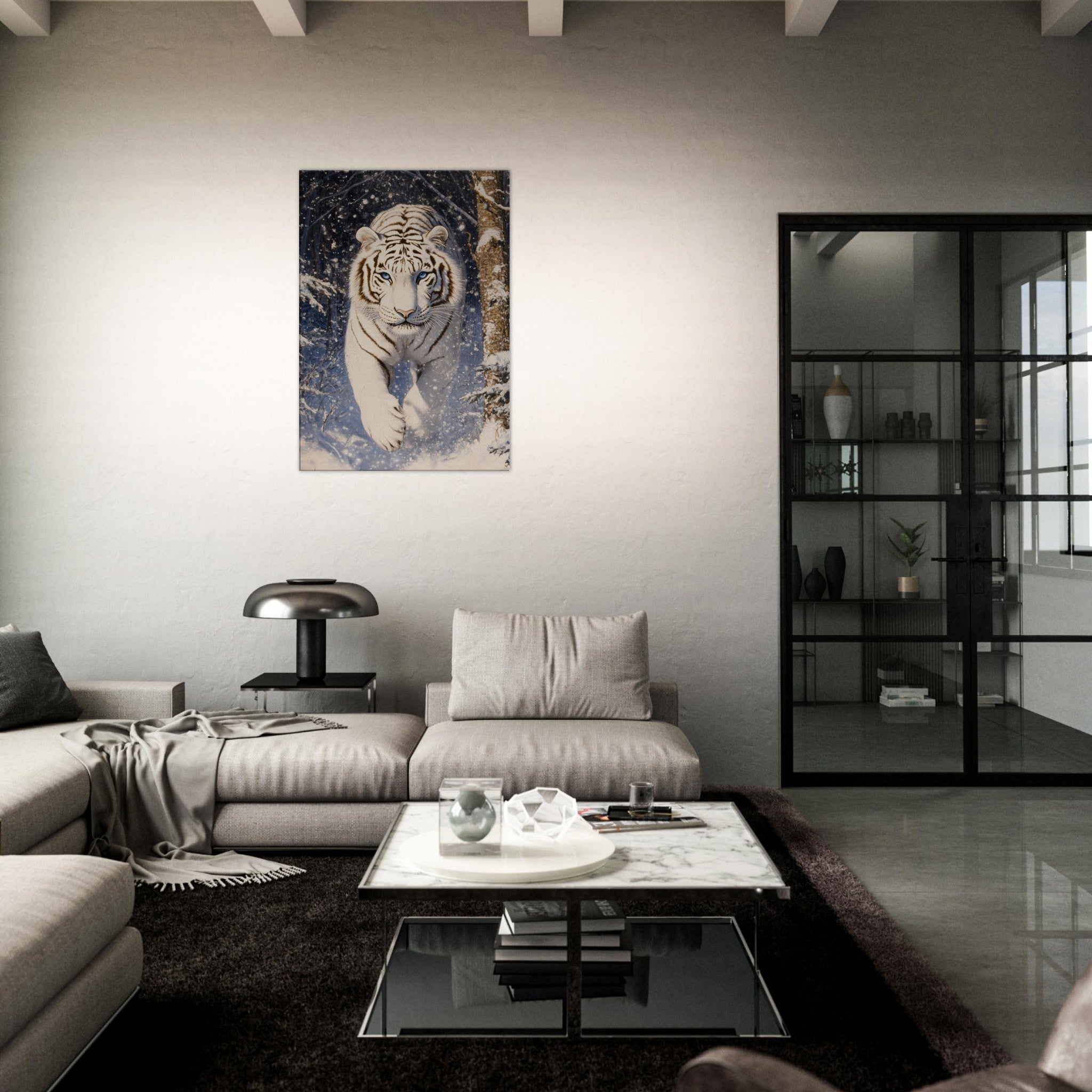 Canvas Portrait - Majestic White Tiger in a Snowy Forest A powerful - Shop Ai Art WebShop - Digital Art online Store