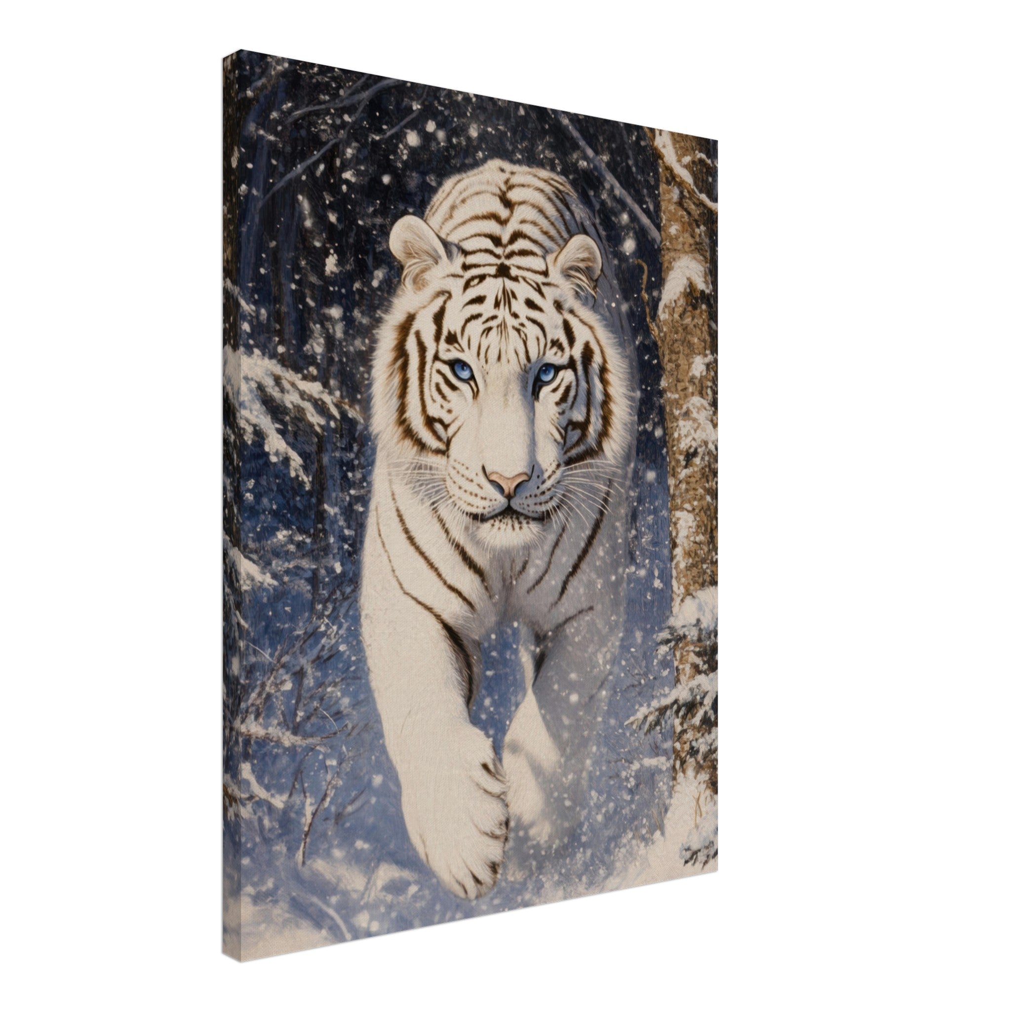 Canvas Portrait - Majestic White Tiger in a Snowy Forest A powerful - Shop Ai Art WebShop - Digital Art online Store