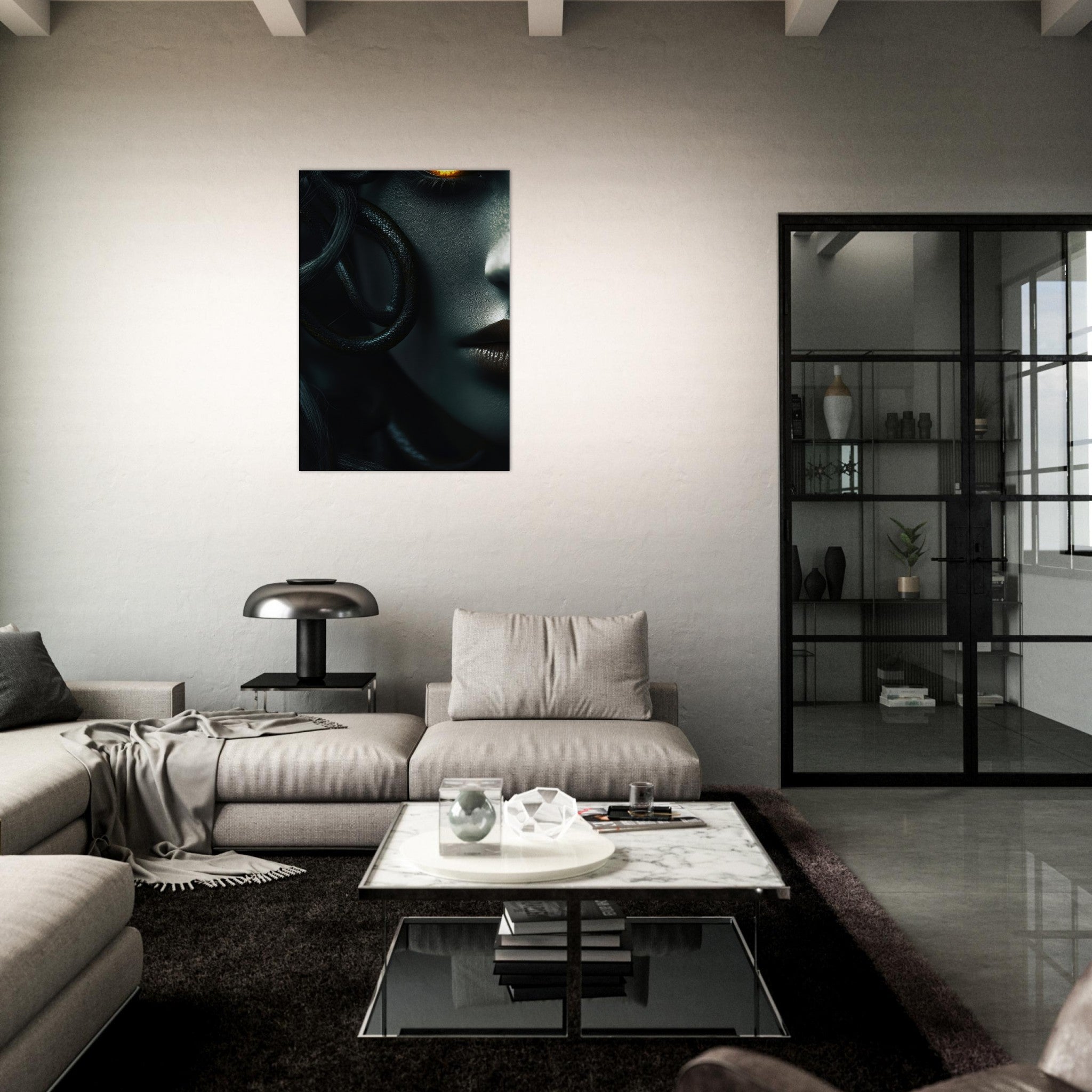 Canvas Portrait - Minimalist Medusas Gaze Minimalism Tight - Focus - Shop Ai Art WebShop - Digital Art online Store
