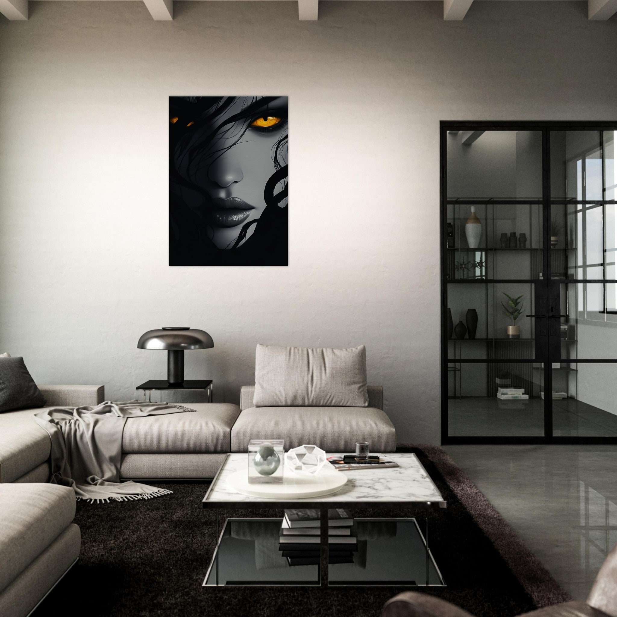 Canvas Portrait - Minimalist Medusas Gaze Minimalism Tight - Focus 2 - Shop Ai Art WebShop - Digital Art online Store