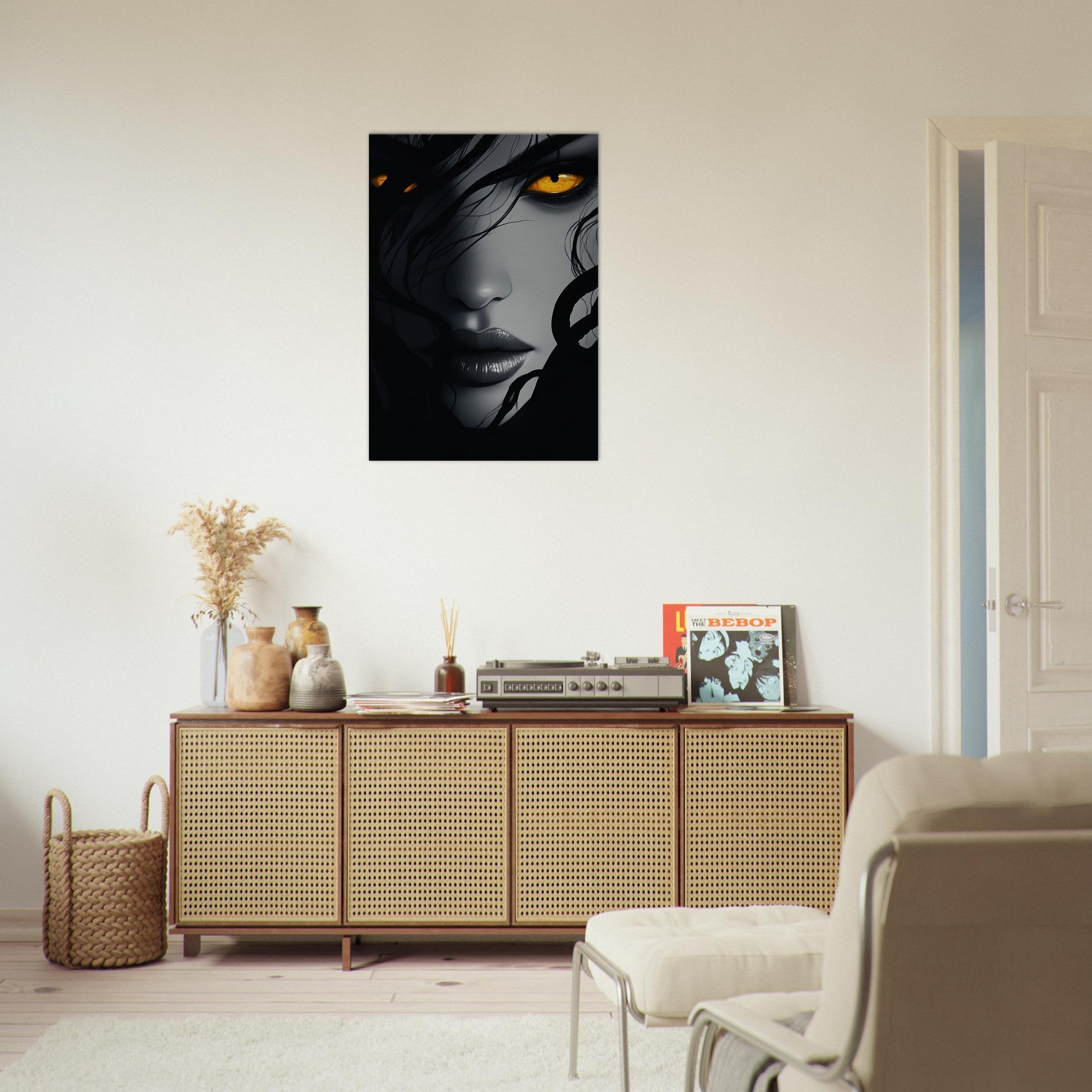 Canvas Portrait - Minimalist Medusas Gaze Minimalism Tight - Focus 2 - Shop Ai Art WebShop - Digital Art online Store