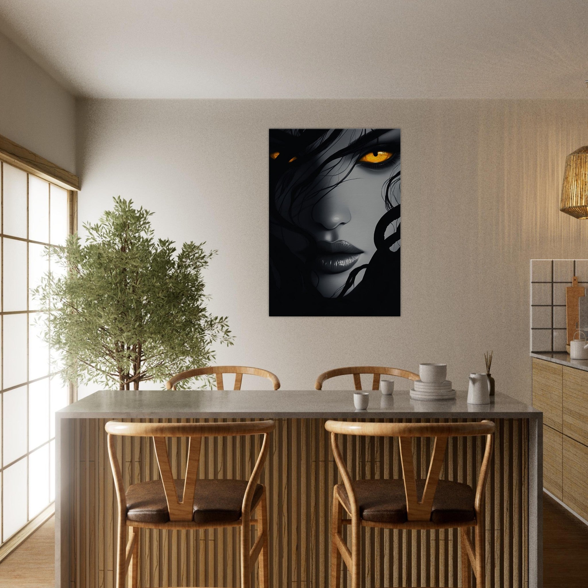 Canvas Portrait - Minimalist Medusas Gaze Minimalism Tight - Focus 2 - Shop Ai Art WebShop - Digital Art online Store
