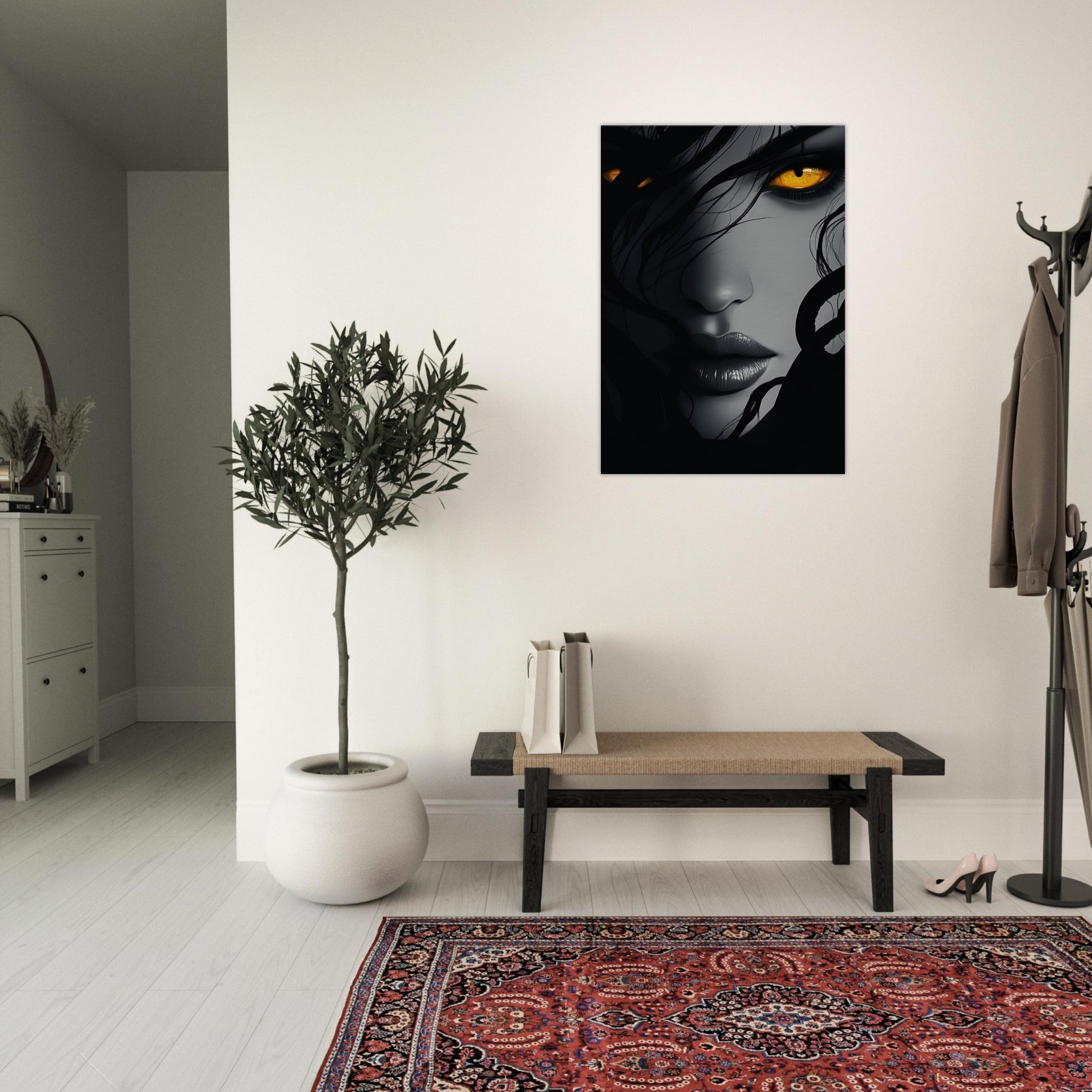 Canvas Portrait - Minimalist Medusas Gaze Minimalism Tight - Focus 2 - Shop Ai Art WebShop - Digital Art online Store
