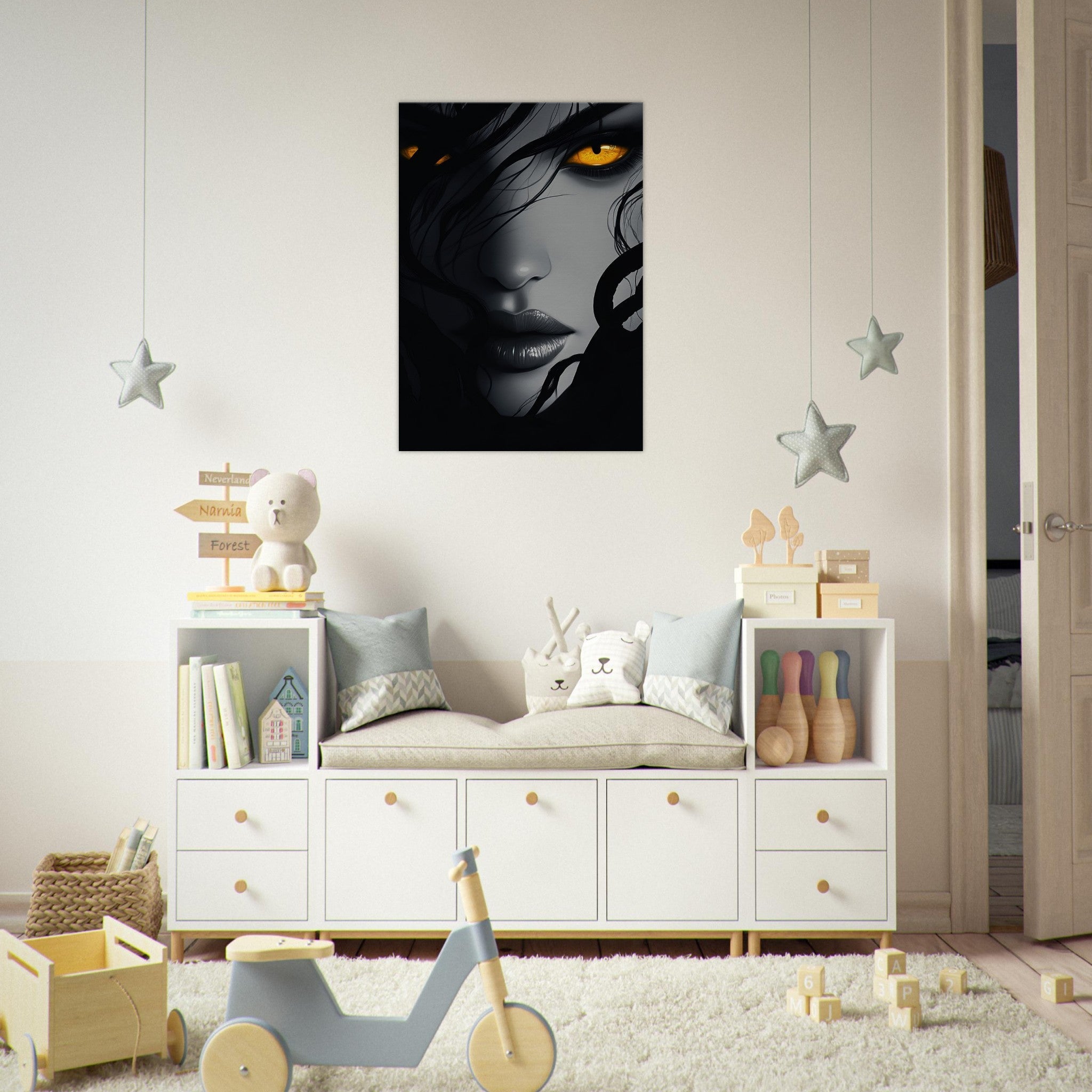 Canvas Portrait - Minimalist Medusas Gaze Minimalism Tight - Focus 2 - Shop Ai Art WebShop - Digital Art online Store