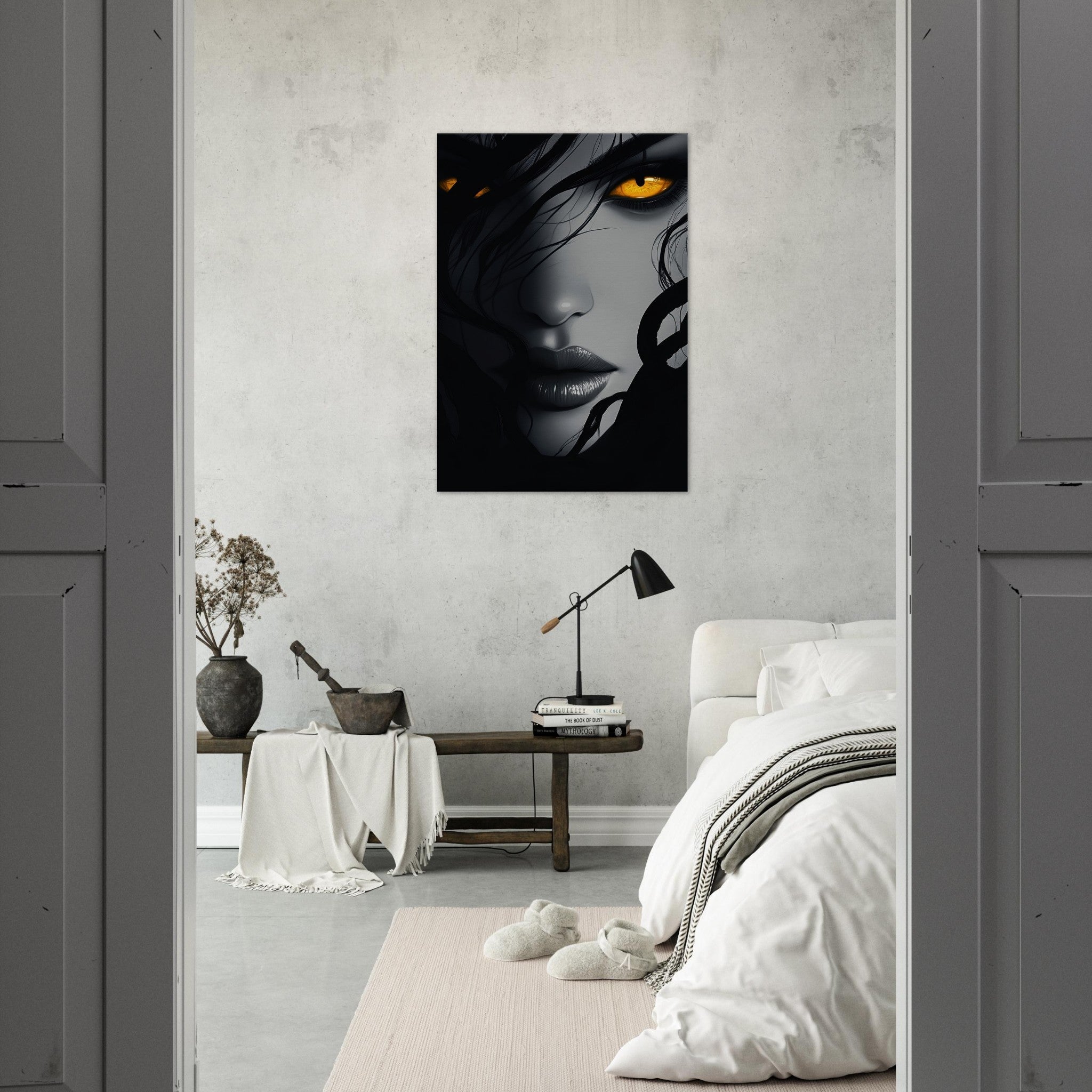 Canvas Portrait - Minimalist Medusas Gaze Minimalism Tight - Focus 2 - Shop Ai Art WebShop - Digital Art online Store