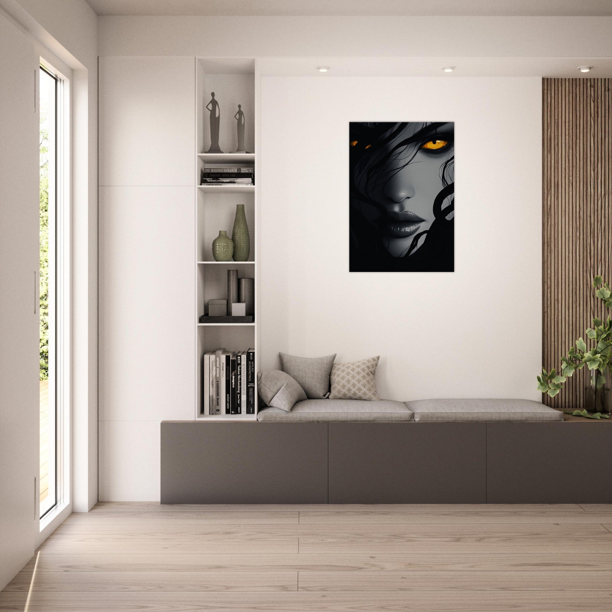 Canvas Portrait - Minimalist Medusas Gaze Minimalism Tight - Focus 2 - Shop Ai Art WebShop - Digital Art online Store
