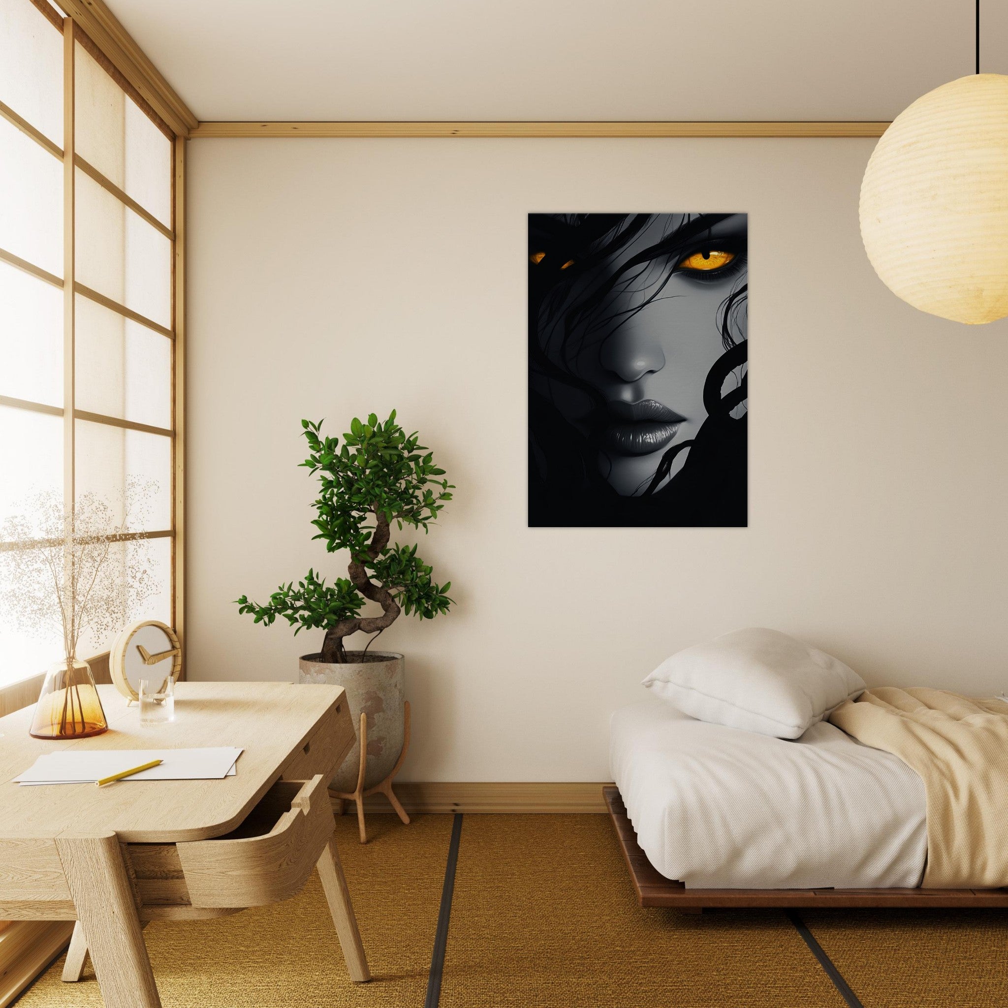 Canvas Portrait - Minimalist Medusas Gaze Minimalism Tight - Focus 2 - Shop Ai Art WebShop - Digital Art online Store