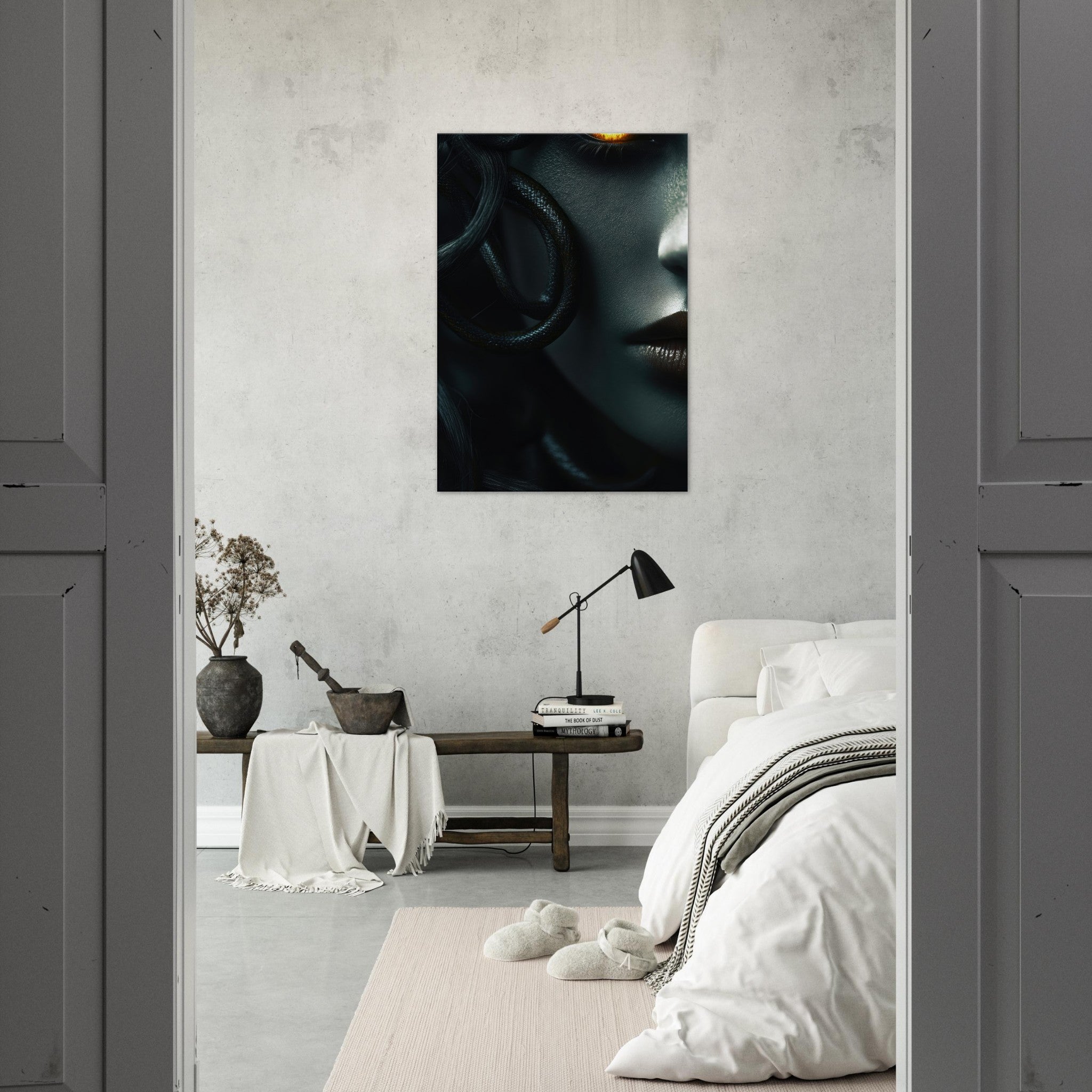 Canvas Portrait - Minimalist Medusas Gaze Minimalism Tight - Focus - Shop Ai Art WebShop - Digital Art online Store