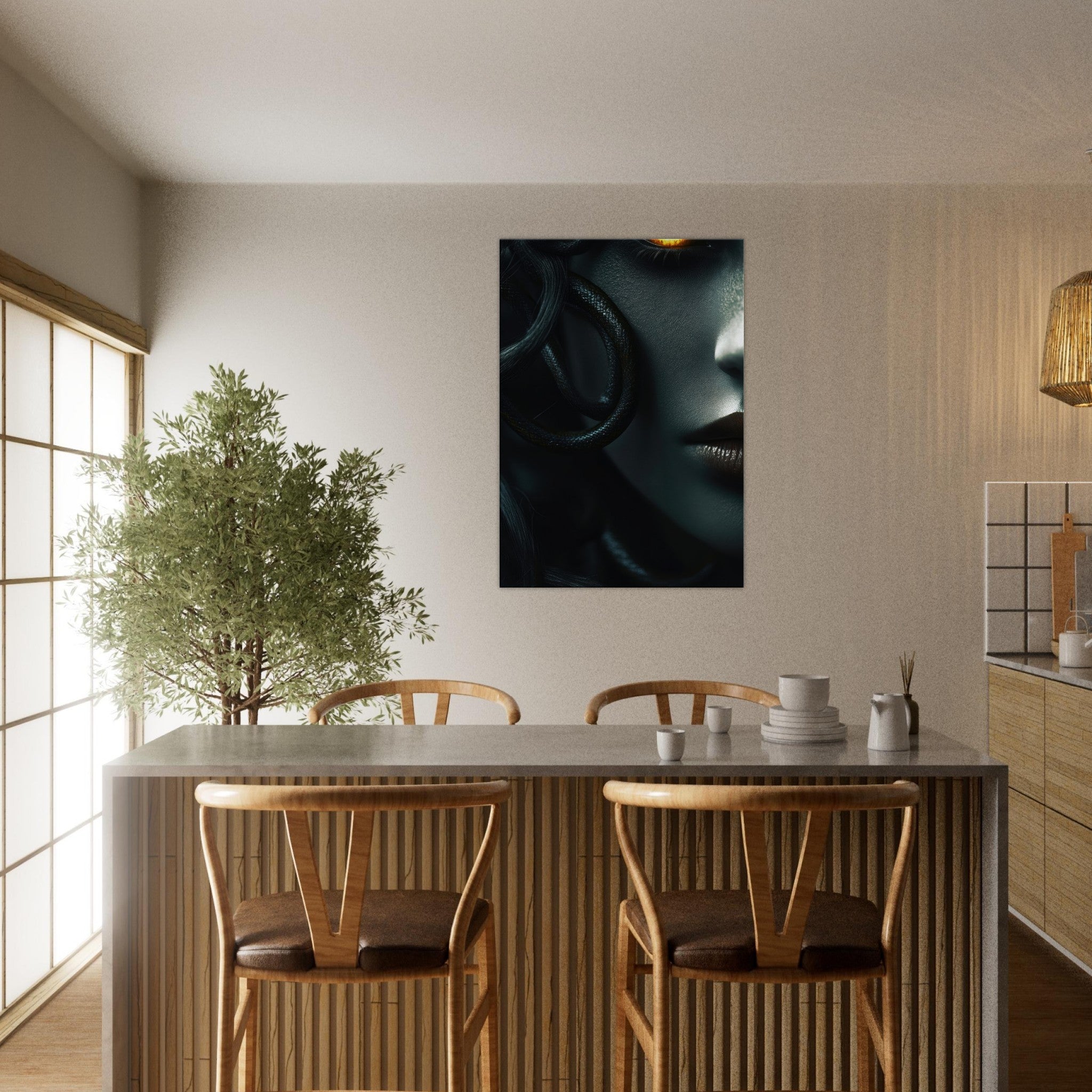 Canvas Portrait - Minimalist Medusas Gaze Minimalism Tight - Focus - Shop Ai Art WebShop - Digital Art online Store