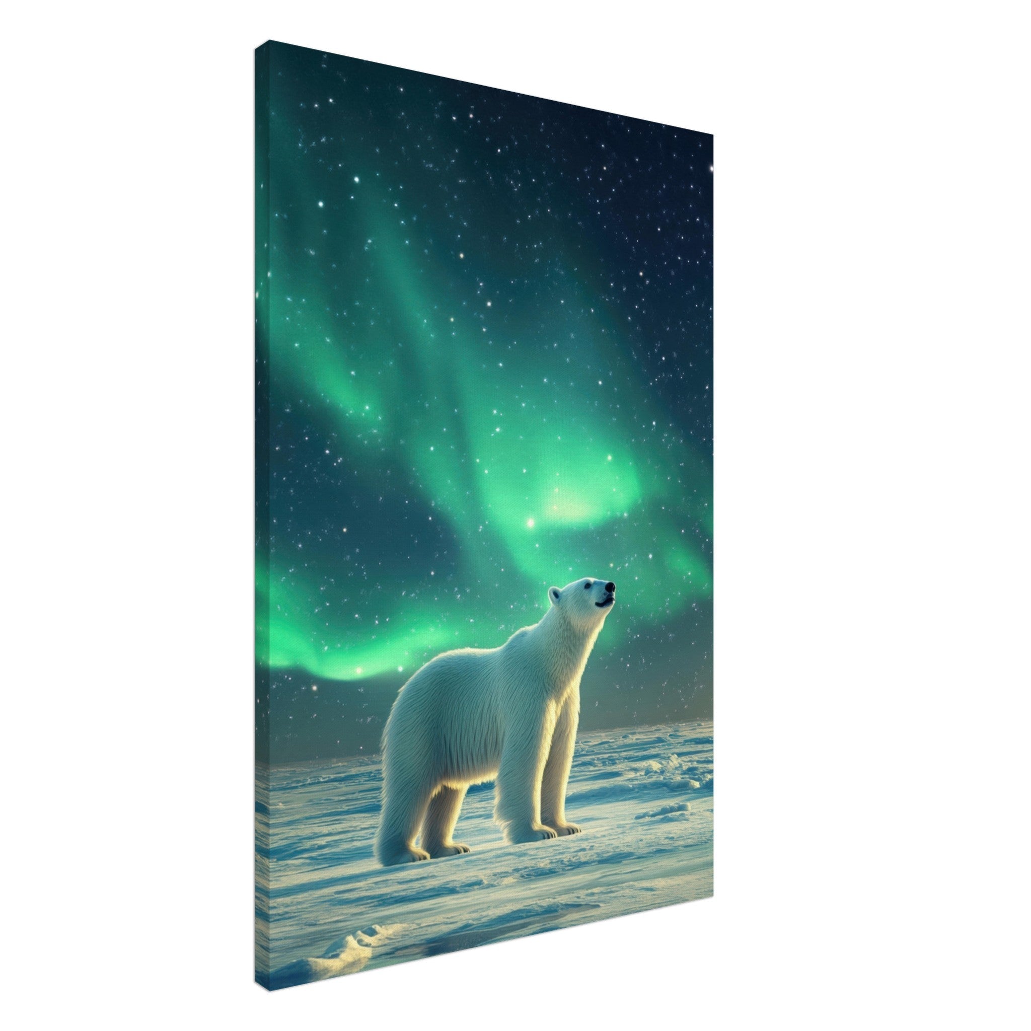 Canvas Portrait - Polar Bear Under the Aurora Borealis A solitary 3 - Shop Ai Art WebShop - Digital Art online Store