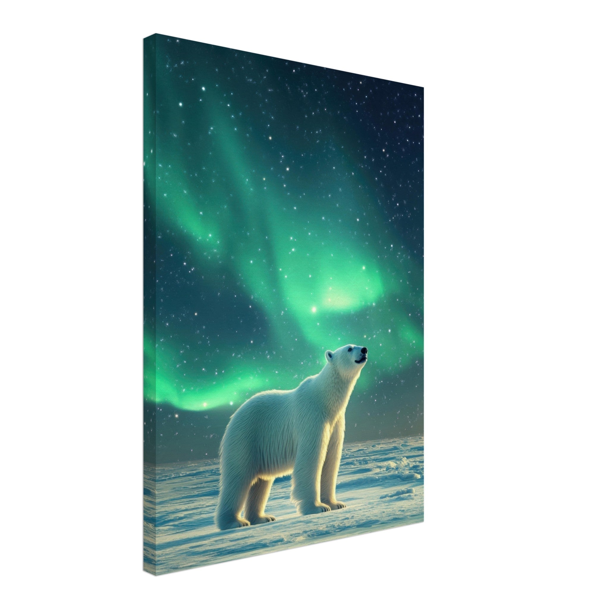 Canvas Portrait - Polar Bear Under the Aurora Borealis A solitary 3 - Shop Ai Art WebShop - Digital Art online Store