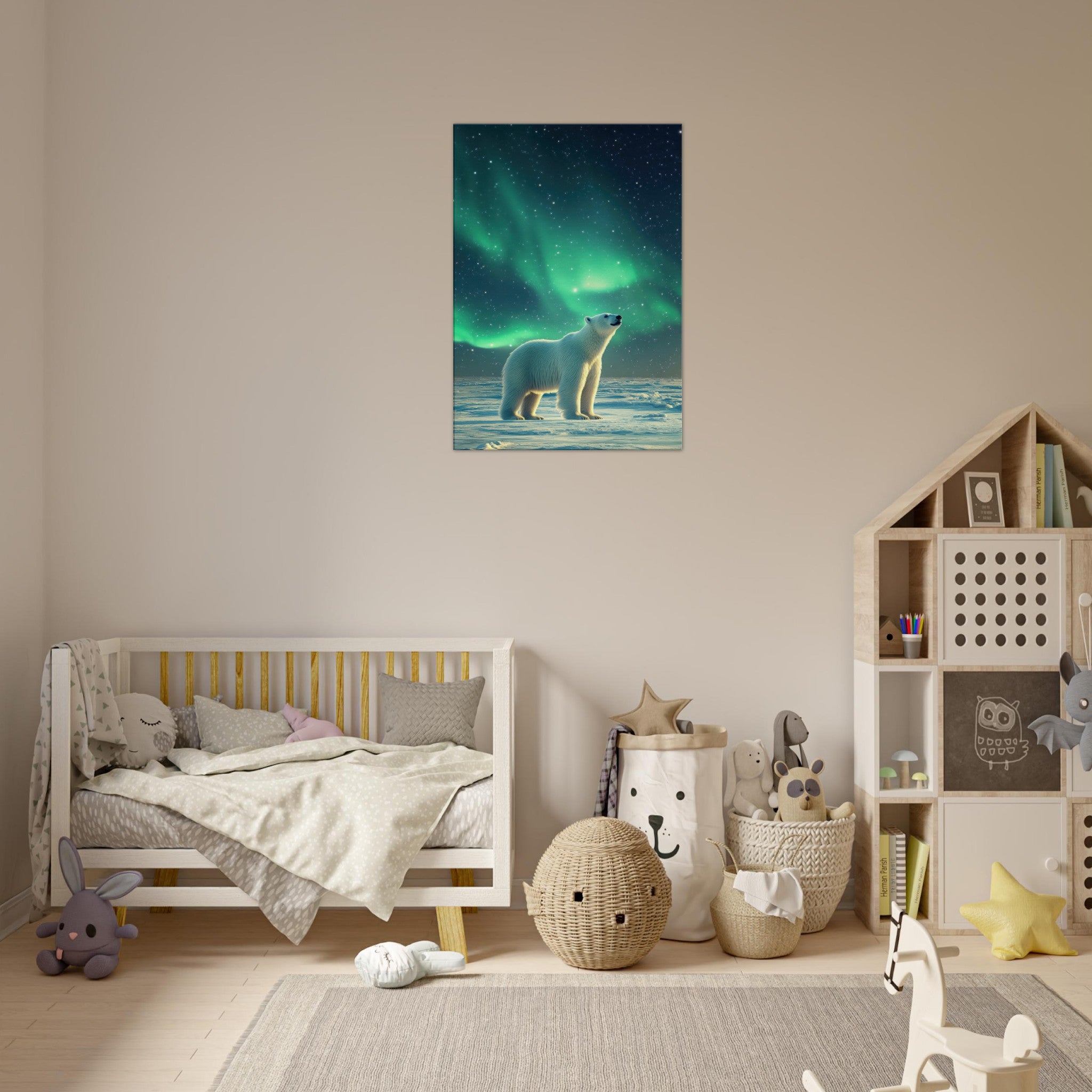 Canvas Portrait - Polar Bear Under the Aurora Borealis A solitary 3 - Shop Ai Art WebShop - Digital Art online Store