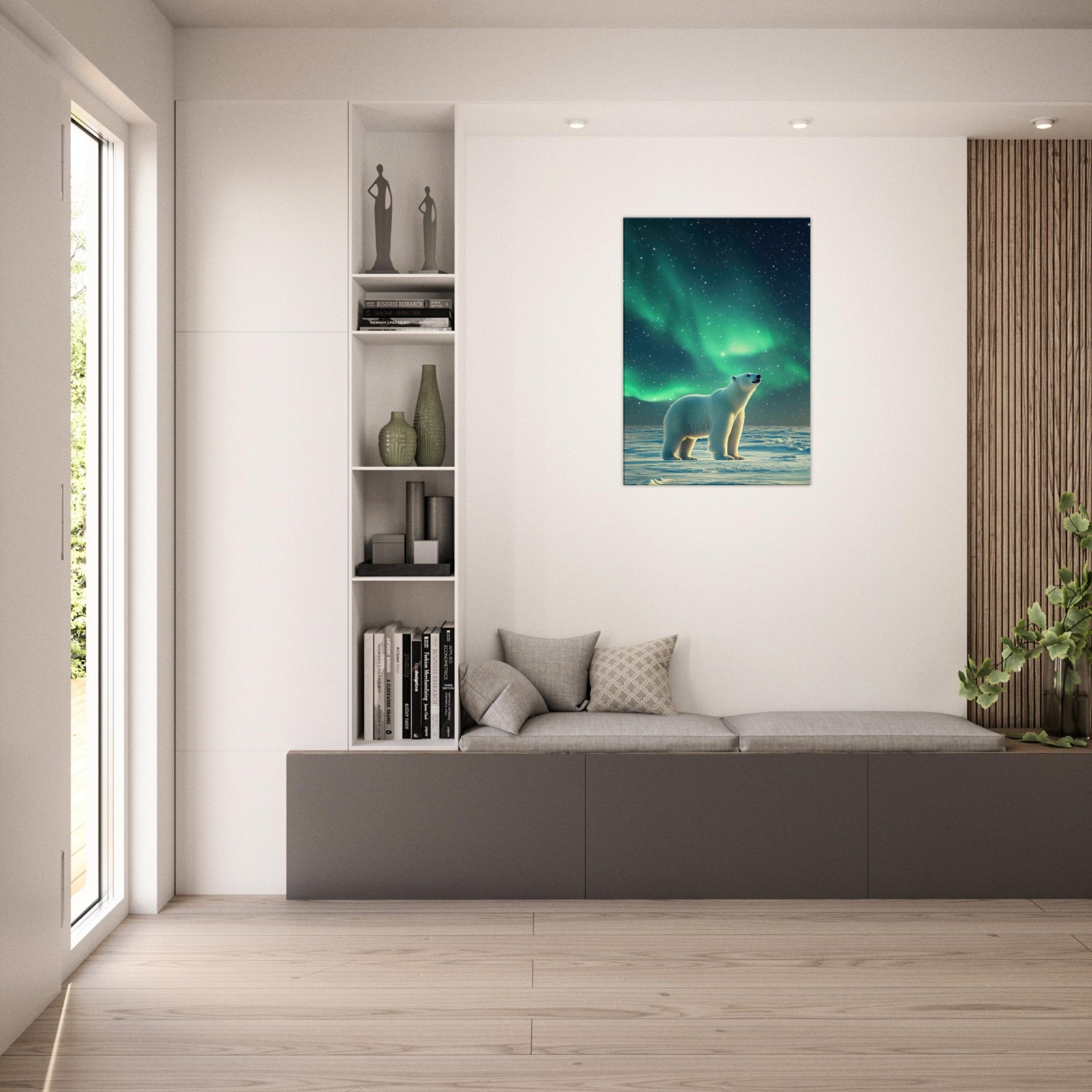 Canvas Portrait - Polar Bear Under the Aurora Borealis A solitary 3 - Shop Ai Art WebShop - Digital Art online Store