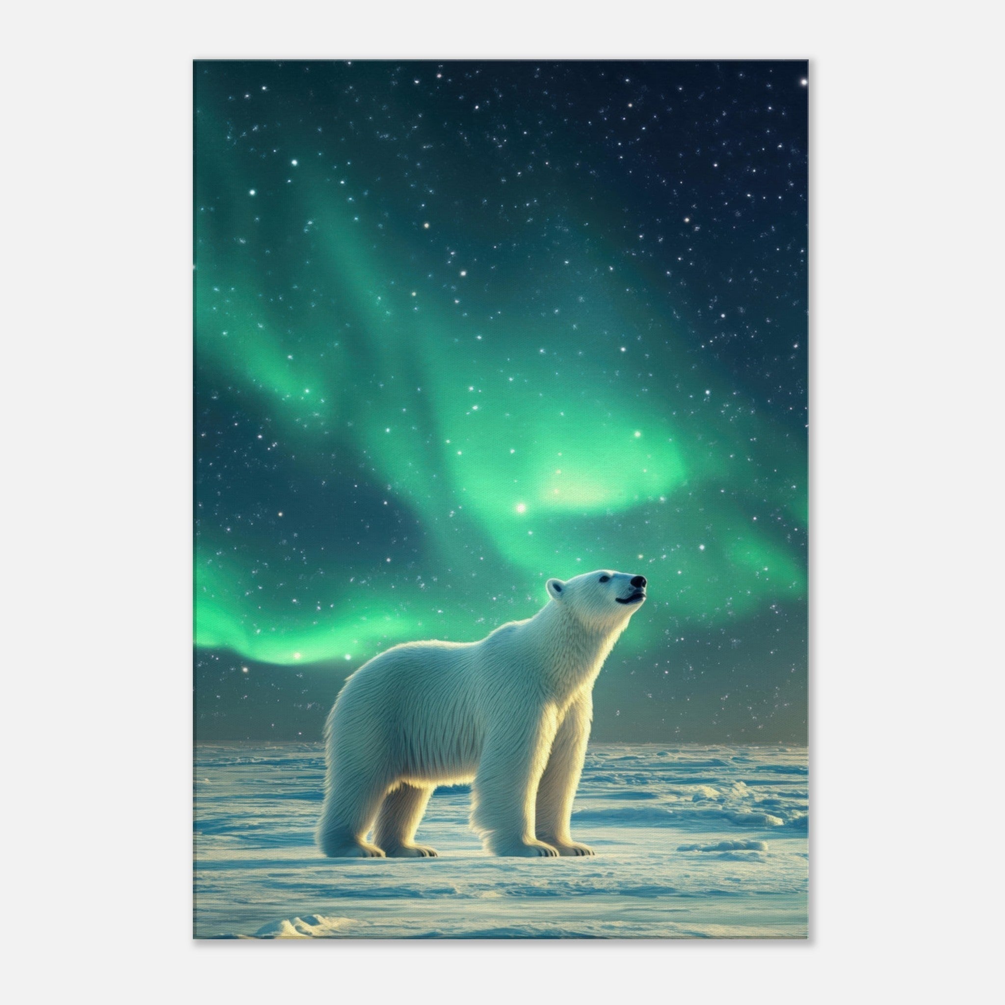 Canvas Portrait - Polar Bear Under the Aurora Borealis A solitary 3 - Shop Ai Art WebShop - Digital Art online Store