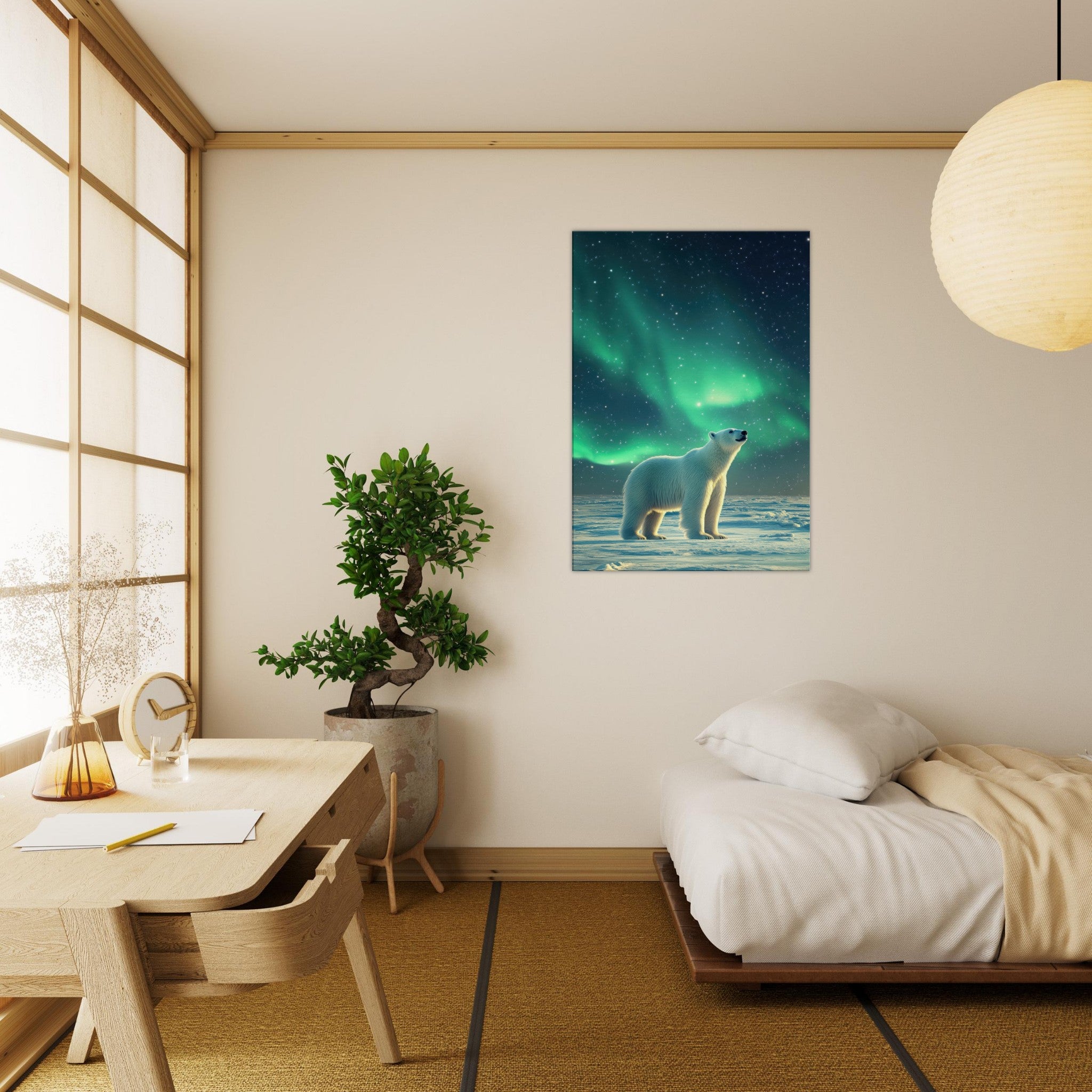 Canvas Portrait - Polar Bear Under the Aurora Borealis A solitary 3 - Shop Ai Art WebShop - Digital Art online Store