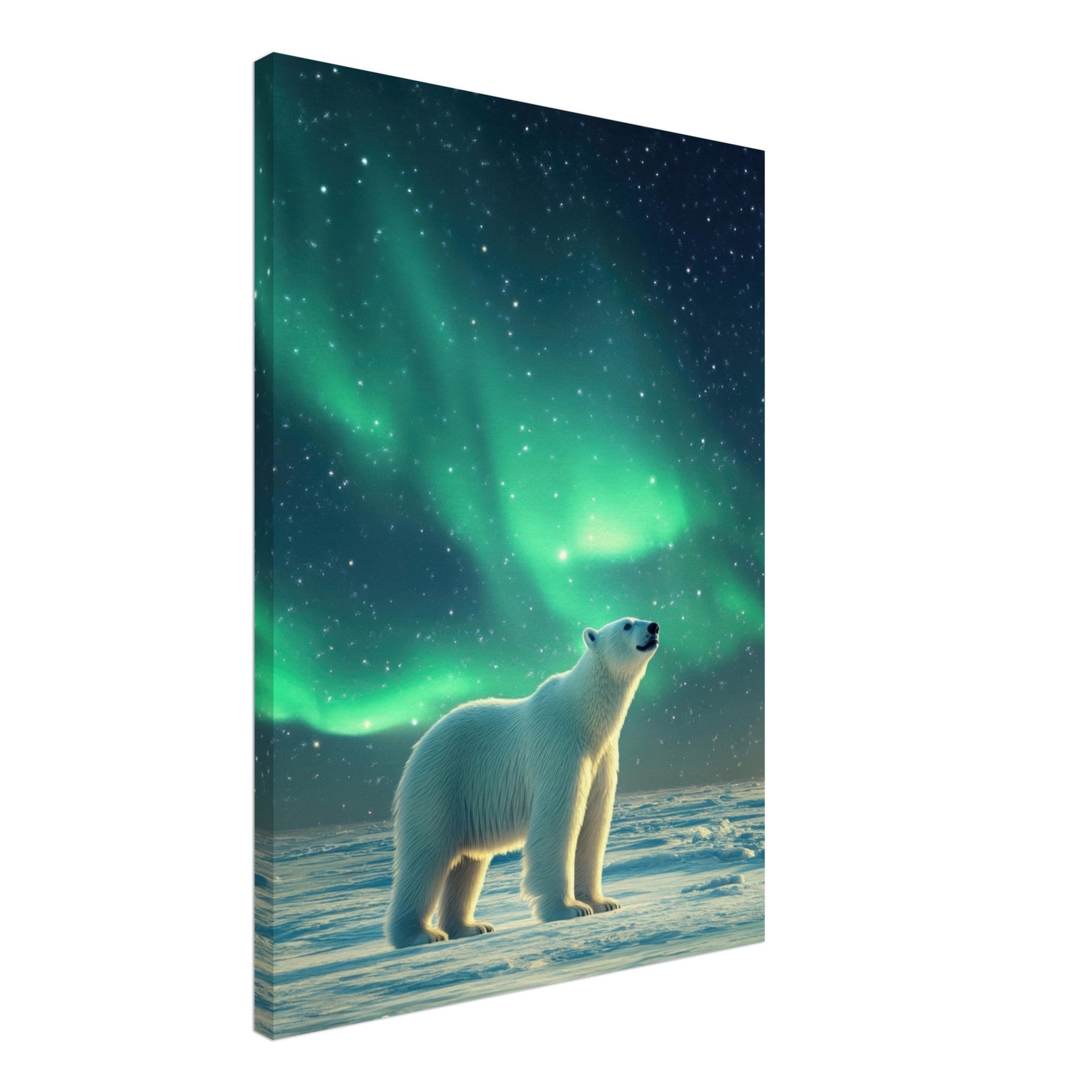 Canvas Portrait - Polar Bear Under the Aurora Borealis A solitary 3 - Shop Ai Art WebShop - Digital Art online Store