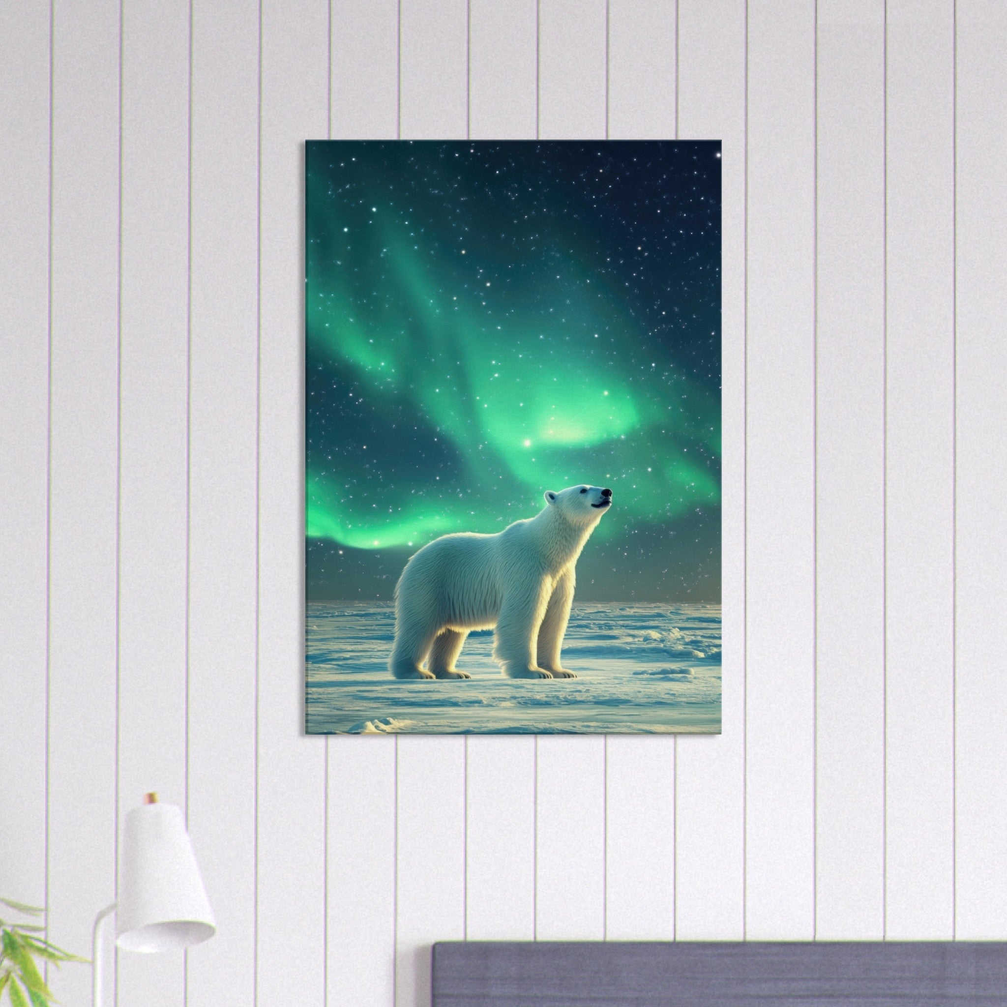 Canvas Portrait - Polar Bear Under the Aurora Borealis A solitary 3 - Shop Ai Art WebShop - Digital Art online Store