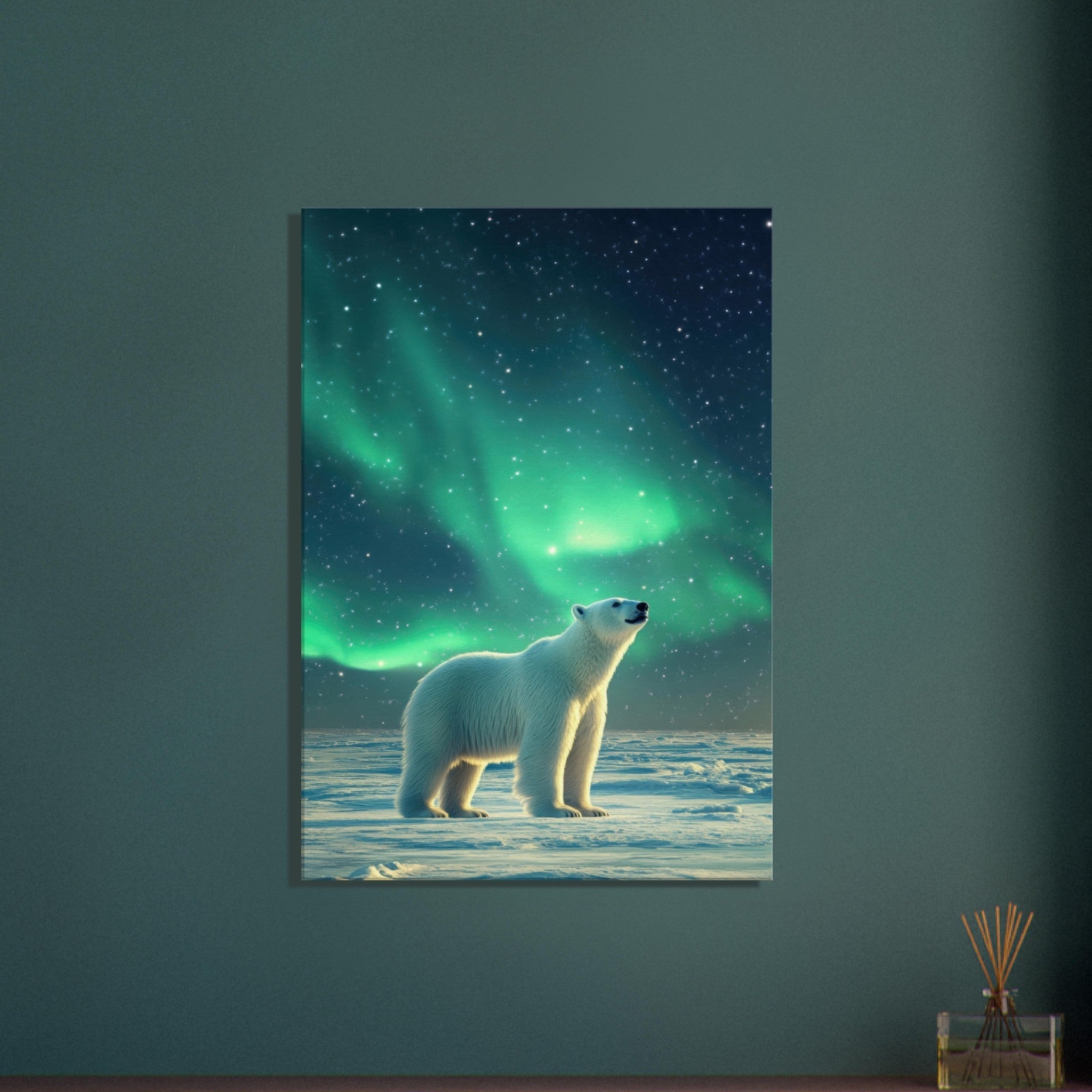 Canvas Portrait - Polar Bear Under the Aurora Borealis A solitary 3 - Shop Ai Art WebShop - Digital Art online Store