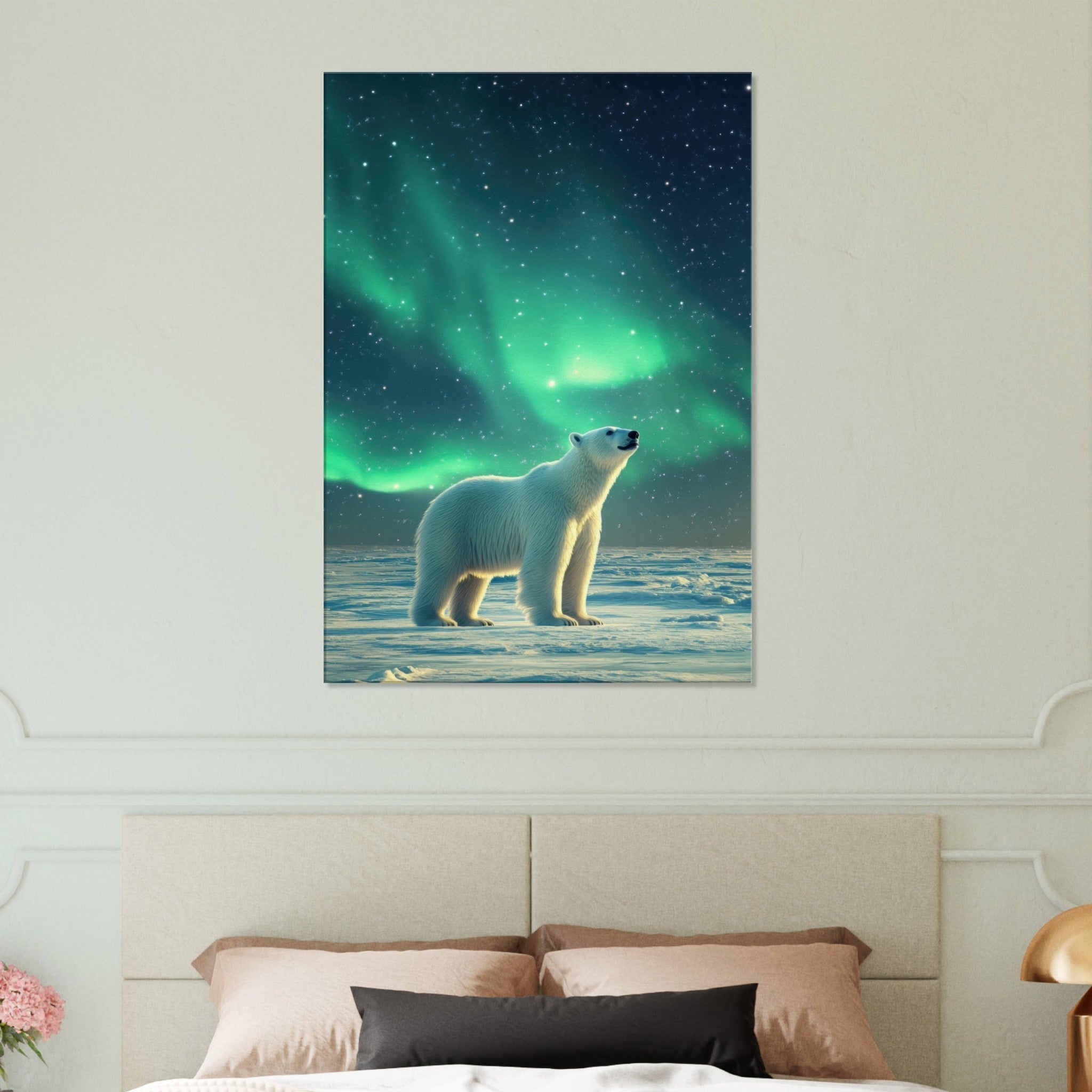 Canvas Portrait - Polar Bear Under the Aurora Borealis A solitary 3 - Shop Ai Art WebShop - Digital Art online Store