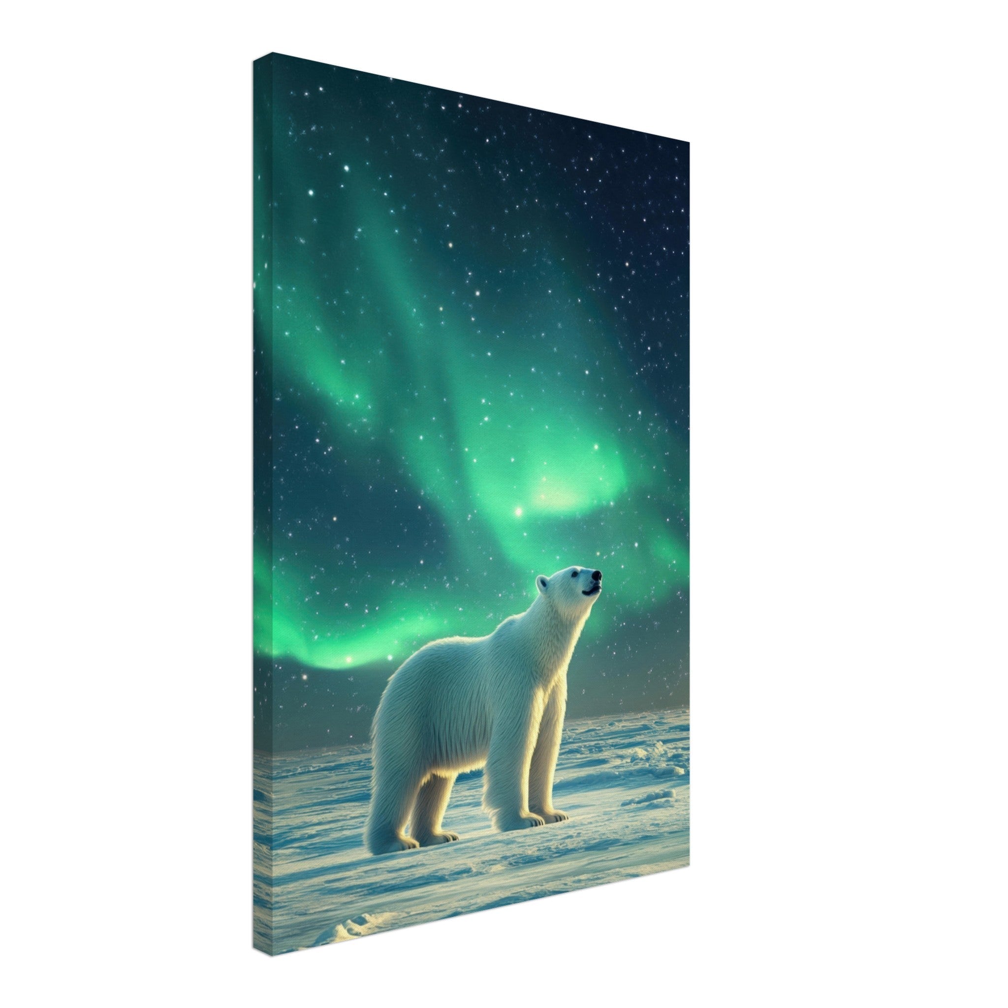 Canvas Portrait - Polar Bear Under the Aurora Borealis A solitary 3 - Shop Ai Art WebShop - Digital Art online Store