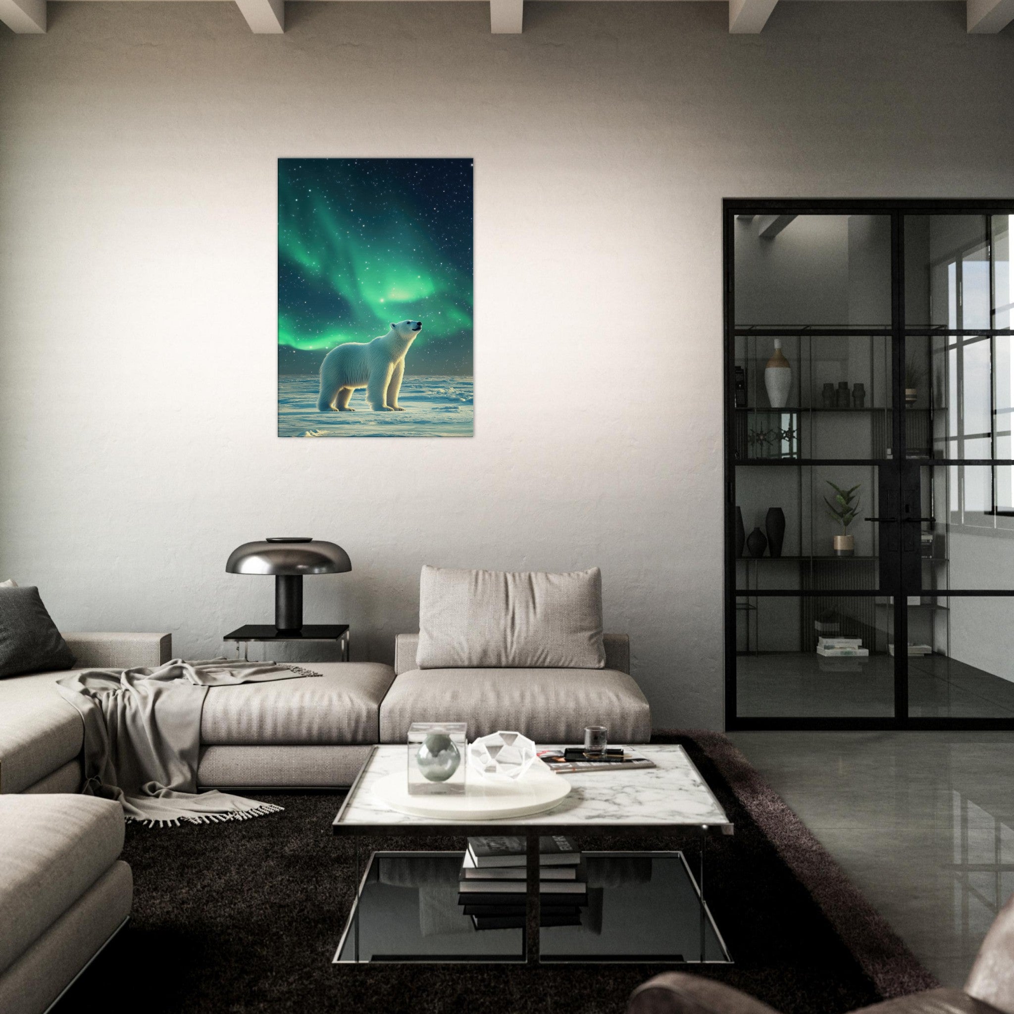 Canvas Portrait - Polar Bear Under the Aurora Borealis A solitary 3 - Shop Ai Art WebShop - Digital Art online Store