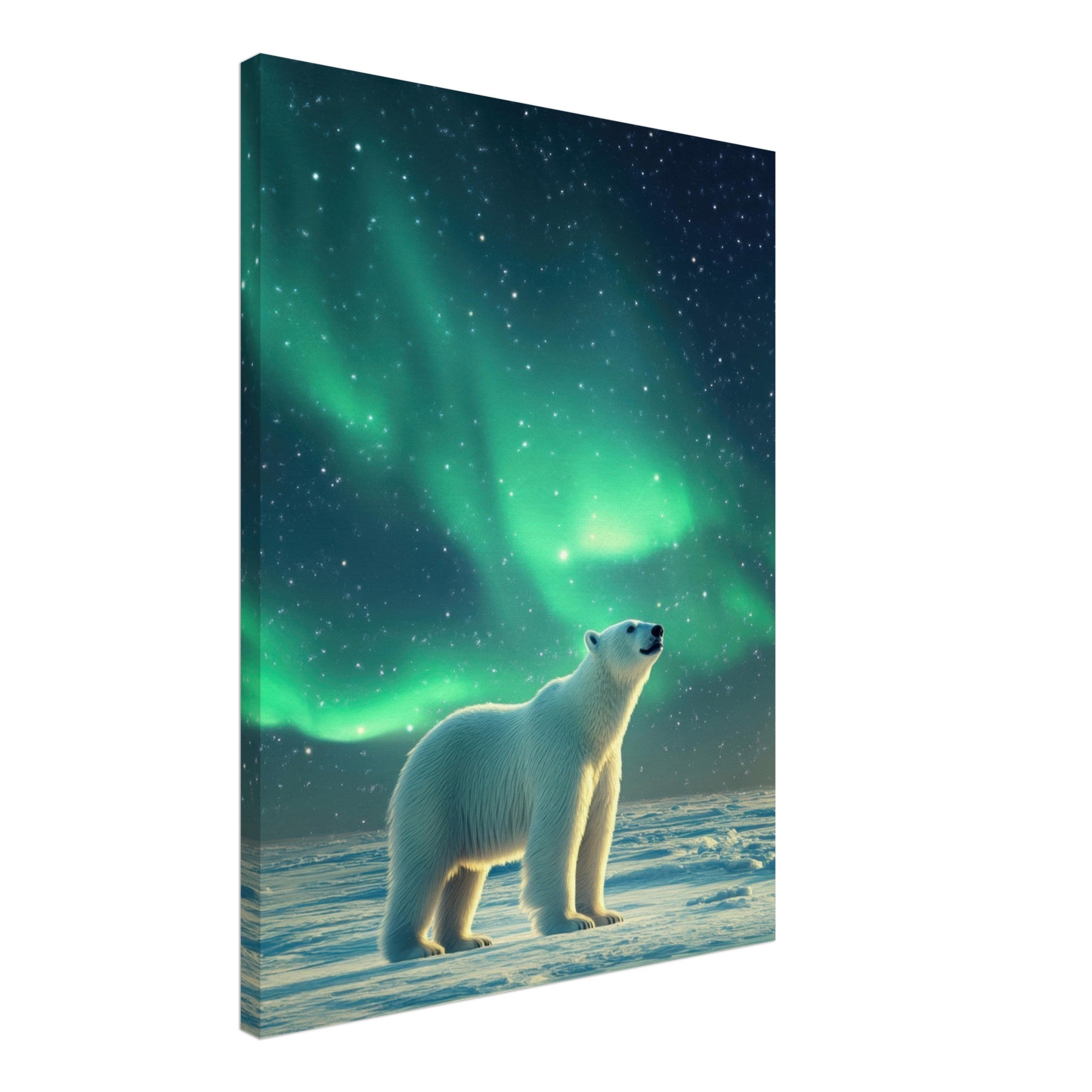 Canvas Portrait - Polar Bear Under the Aurora Borealis A solitary 3 - Shop Ai Art WebShop - Digital Art online Store