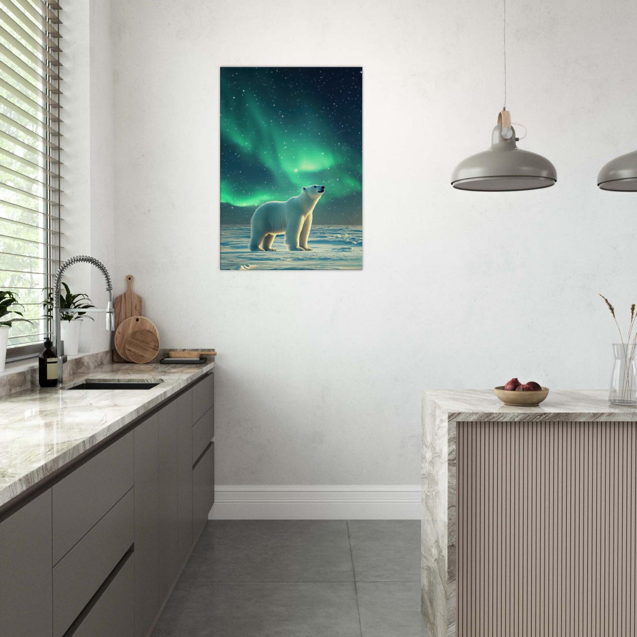 Canvas Portrait - Polar Bear Under the Aurora Borealis A solitary 3 - Shop Ai Art WebShop - Digital Art online Store