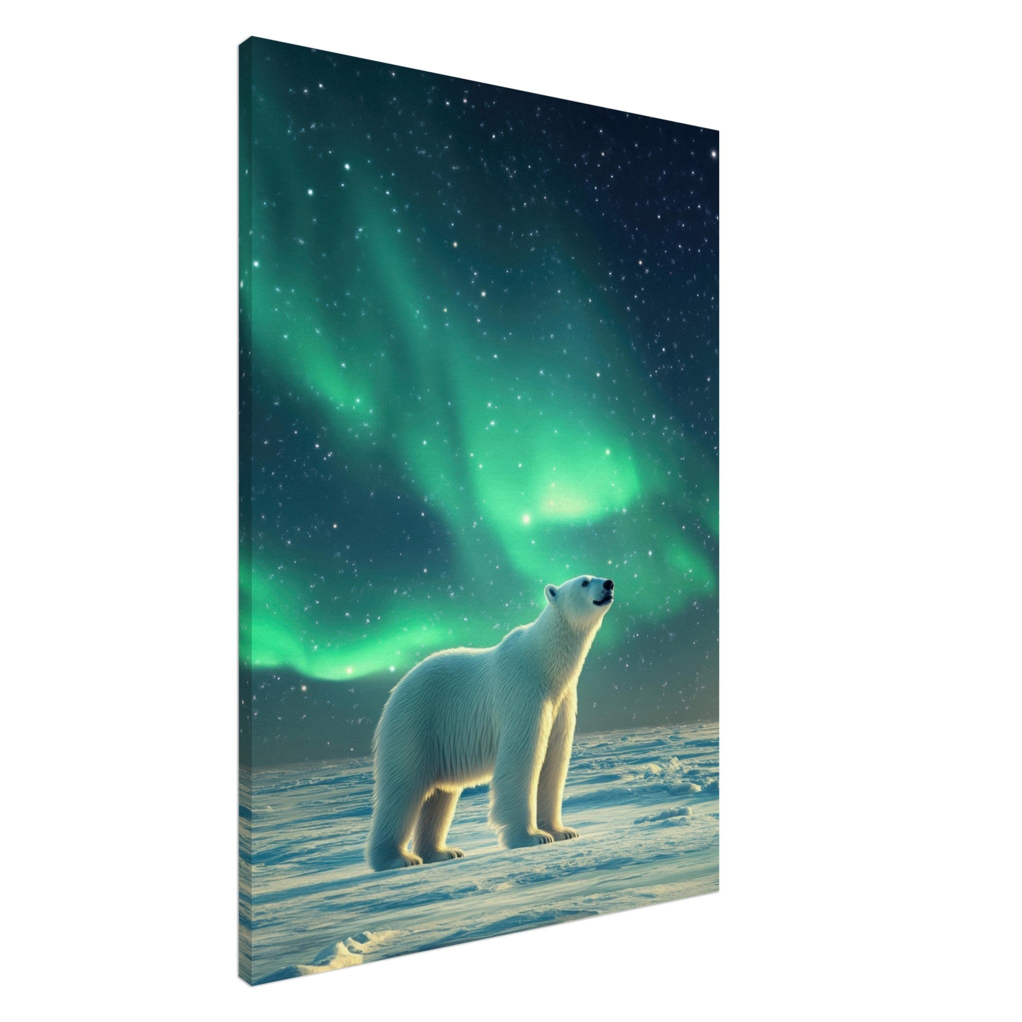 Canvas Portrait - Polar Bear Under the Aurora Borealis A solitary 3 - Shop Ai Art WebShop - Digital Art online Store