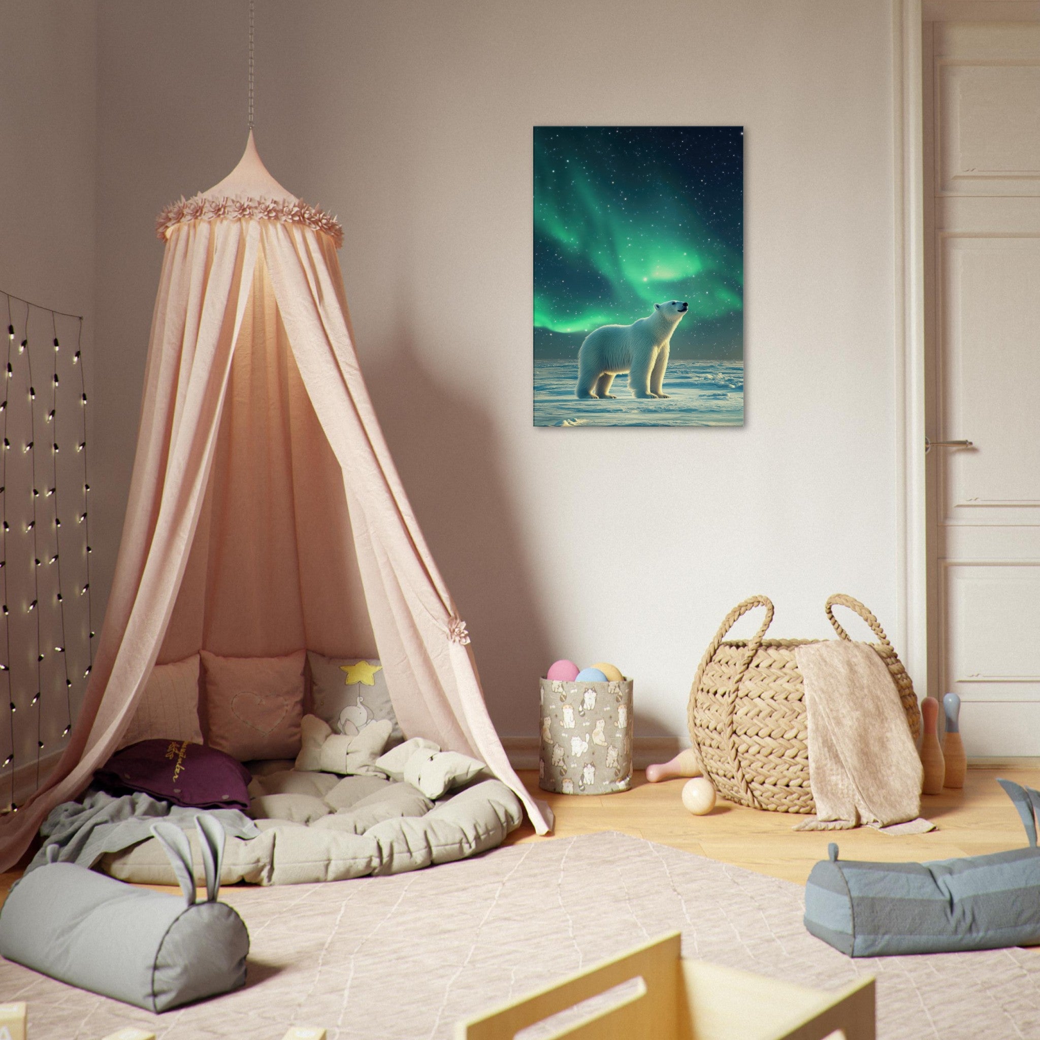 Canvas Portrait - Polar Bear Under the Aurora Borealis A solitary 3 - Shop Ai Art WebShop - Digital Art online Store